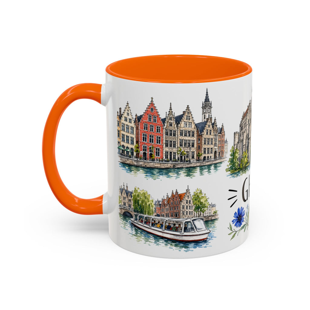 Ghent Illustrated Travel Mug | City Souvenir Accent Coffee Mug | 11oz 15oz Ceramic Cup