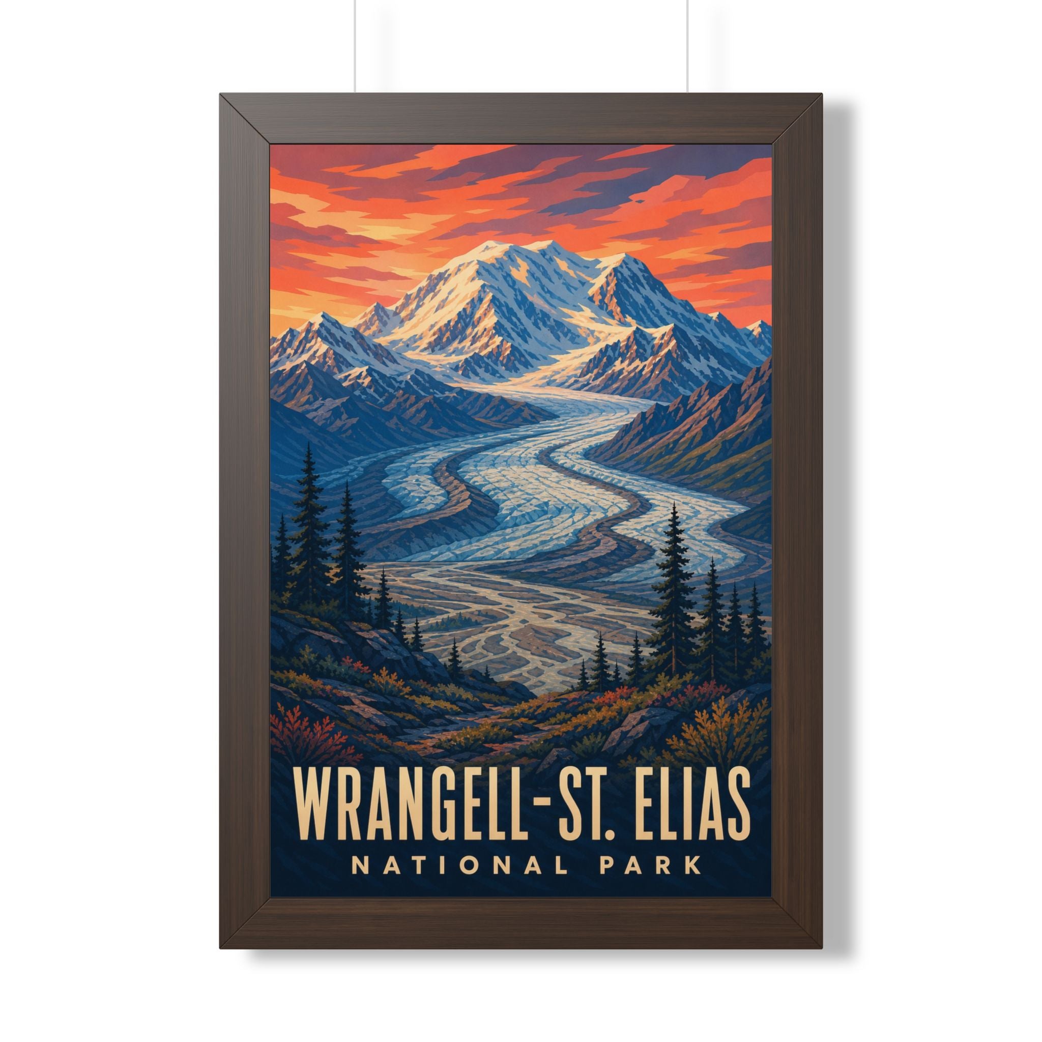 WrangellSt. Elias National Park Framed Poster | Vintage Travel Wall Art | Black Walnut White Frame | 16x24 20x30