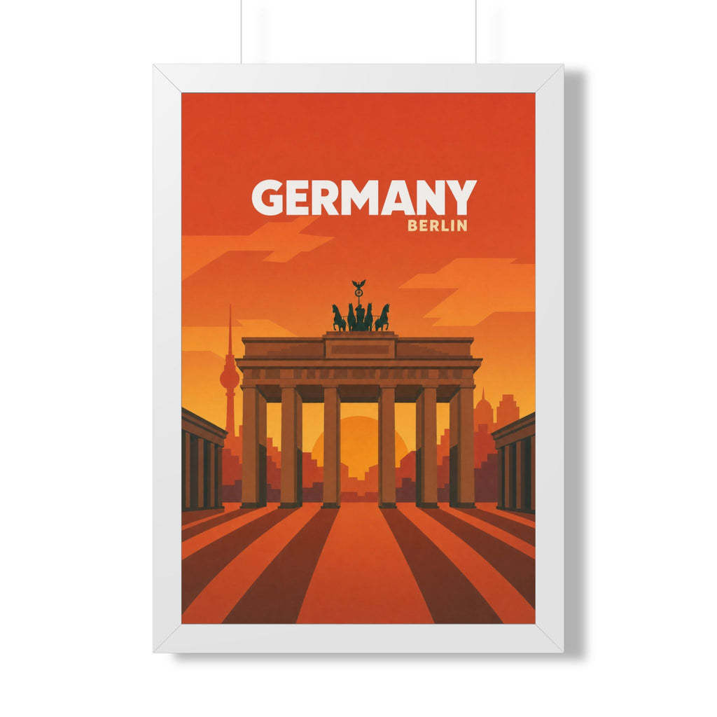 Berlin Germany Framed Poster | Vintage Travel Wall Art | Black Walnut White Frame | 16x24 20x30