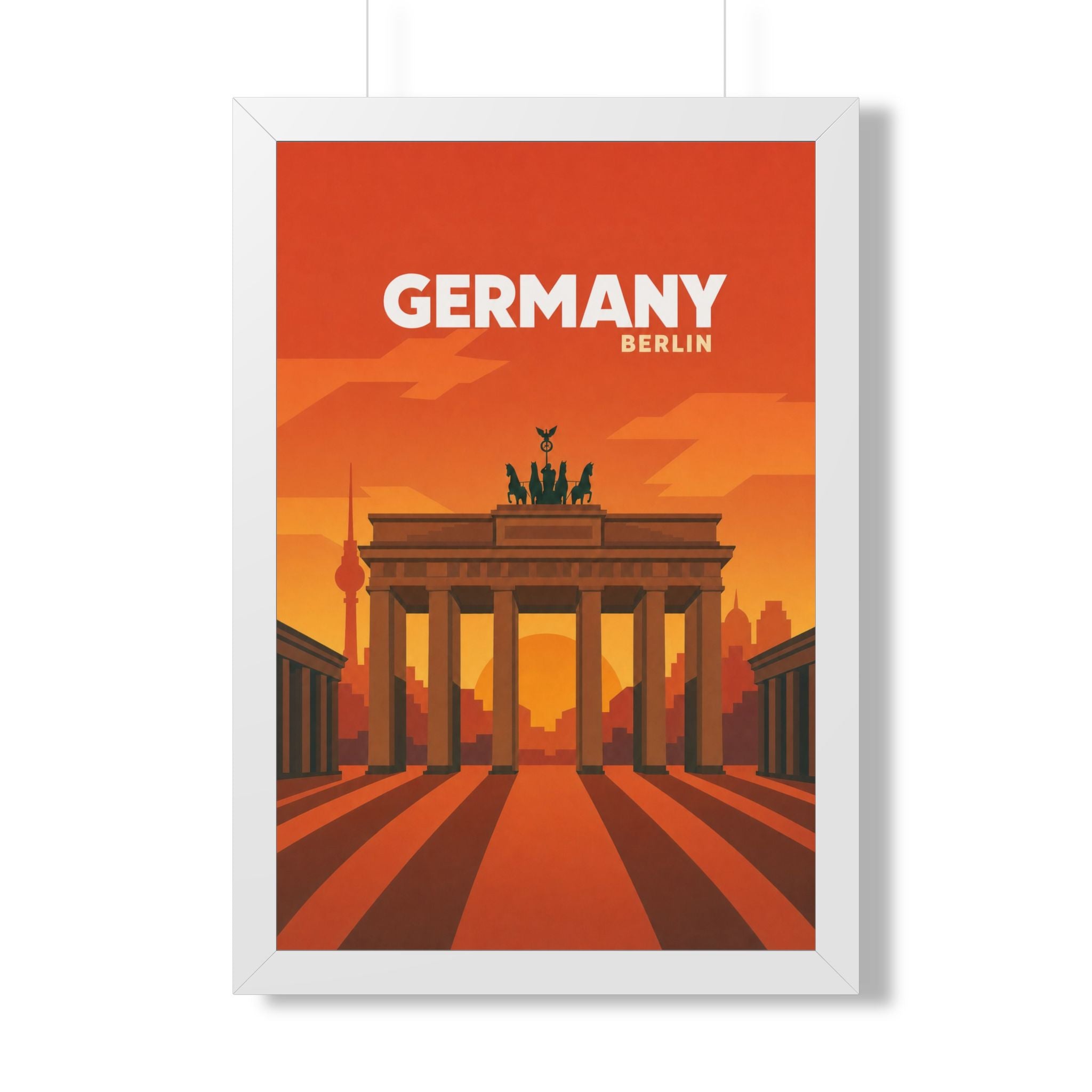 Berlin Germany Framed Poster | Vintage Travel Wall Art | Black Walnut White Frame | 16x24 20x30