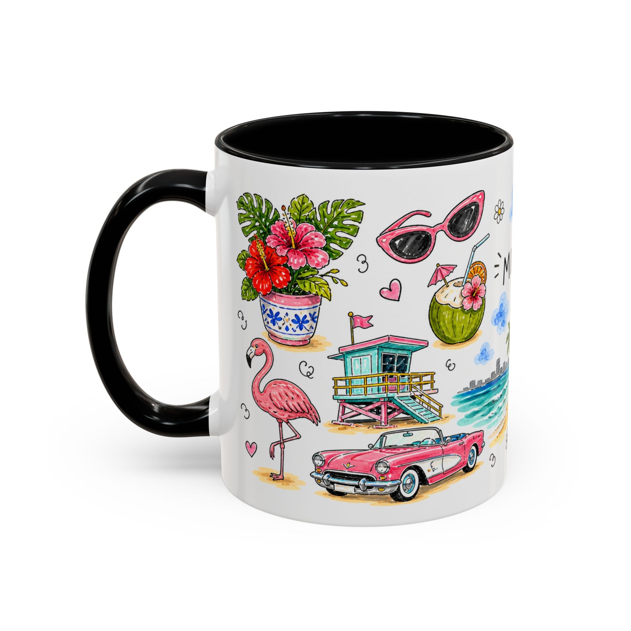 Miami Illustrated Travel Mug | City Souvenir Accent Coffee Mug | 11oz 15oz Ceramic Cup