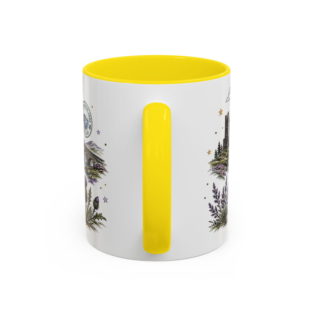 Scottish Highlands Coffee Mug | Travel Destination Souvenir Gift | Accent Color Ceramic 11oz 15oz
