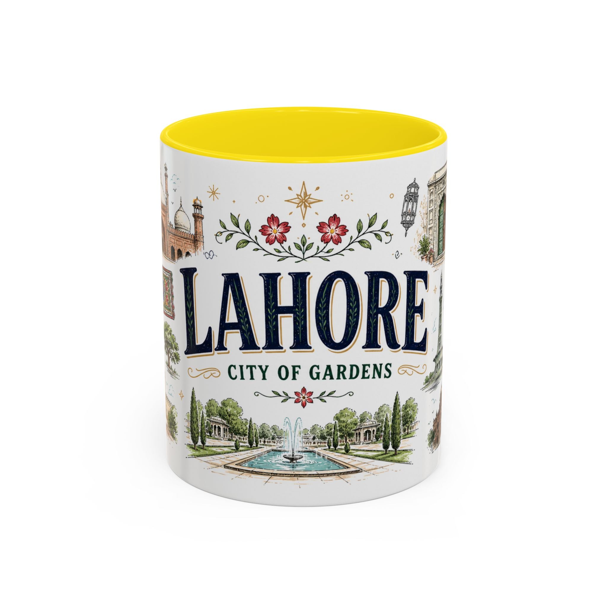 Lahore Coffee Mug | Pakistan Souvenir Travel Gift | Accent Color Ceramic 11oz 15oz