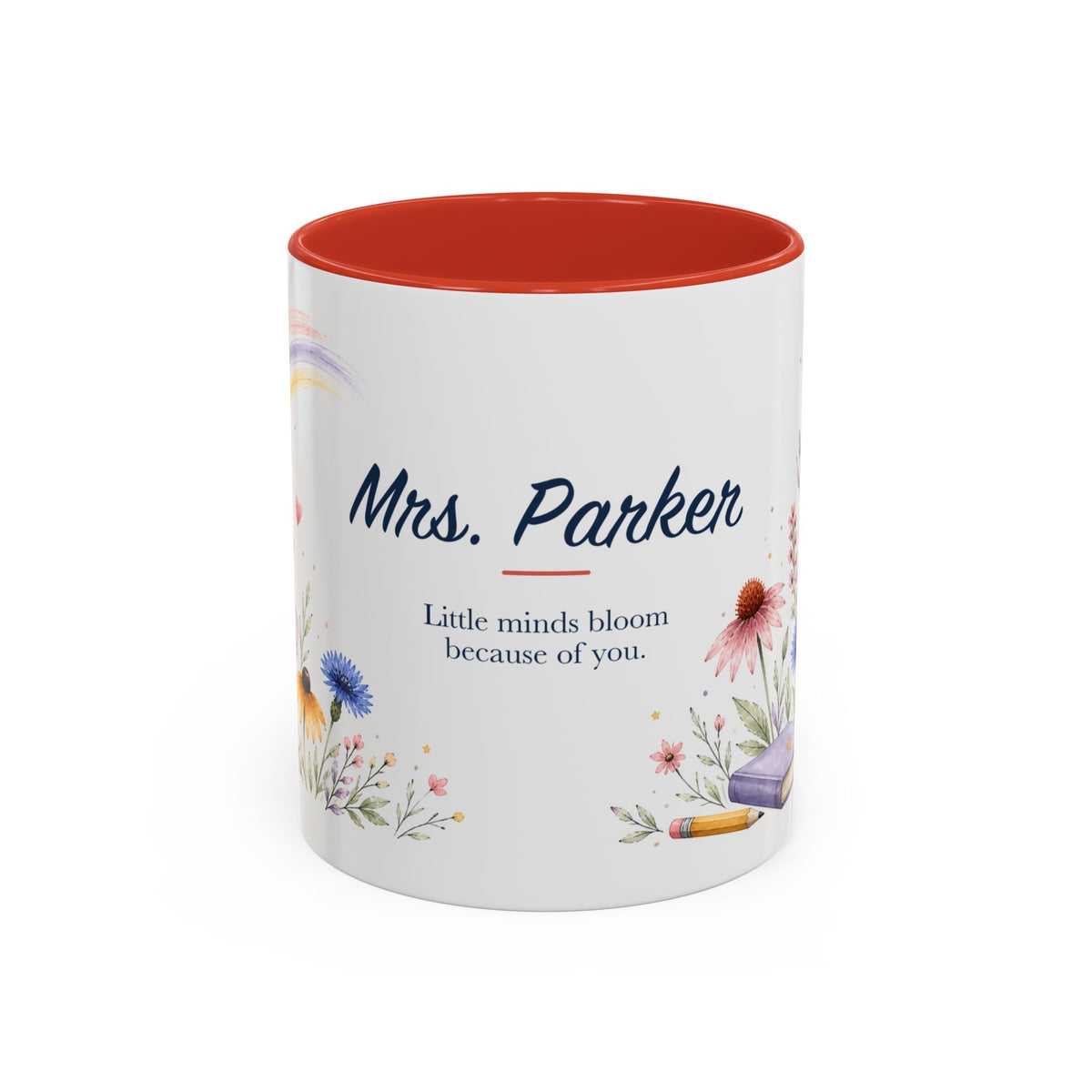 Personalized Kindergarten Teacher Mug | Custom Name Wildflower Rainbow Cup | Back to School Gift