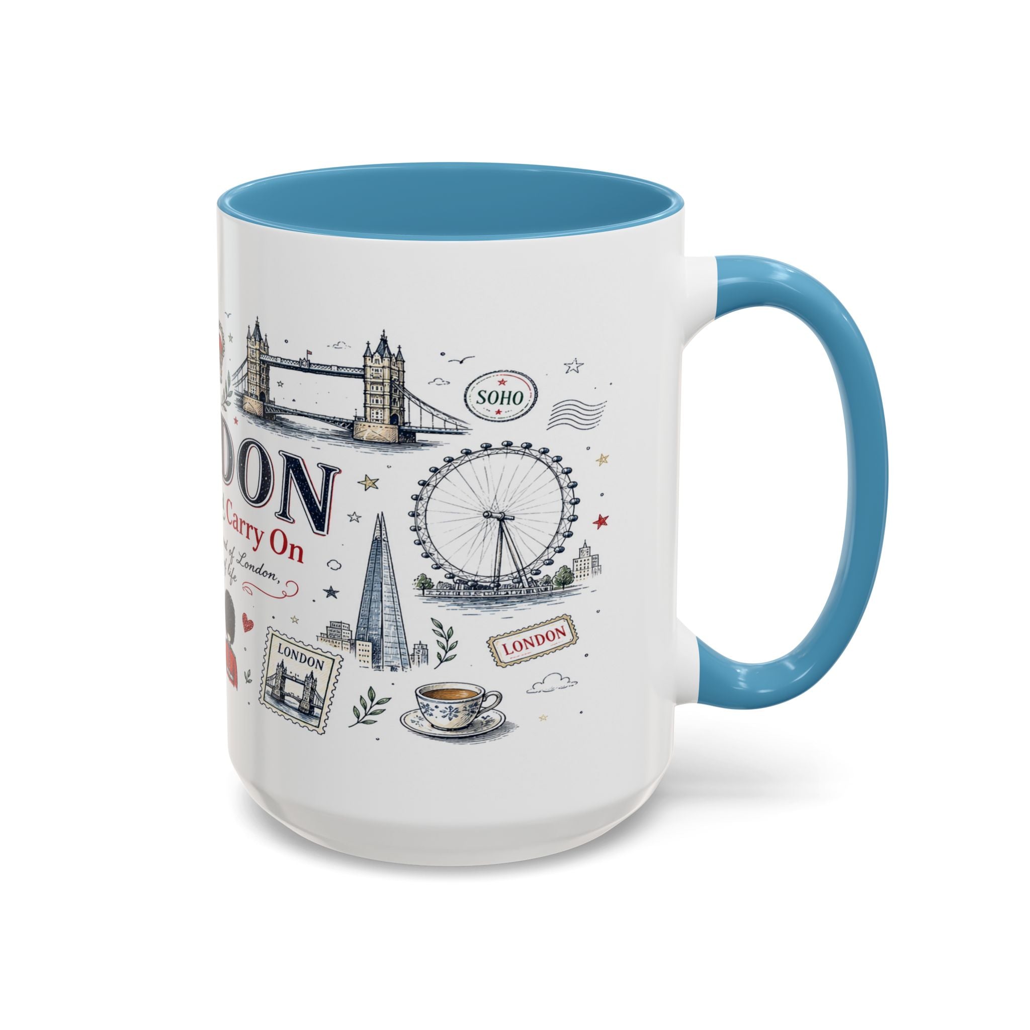 London Coffee Mug | England Souvenir Travel Gift | Accent Color Ceramic 11oz 15oz