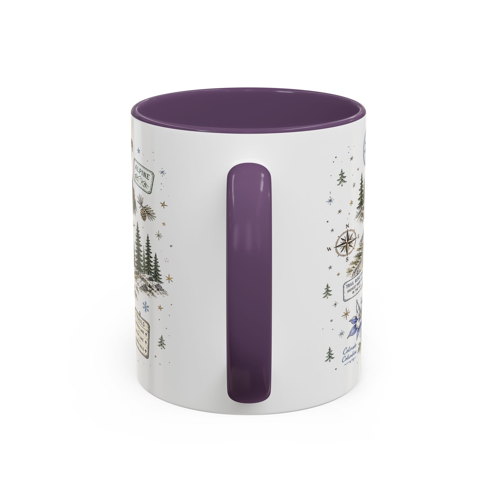 Rocky Mountain Coffee Mug | National Park Hiking Camping Gift | Accent Color Ceramic 11oz 15oz