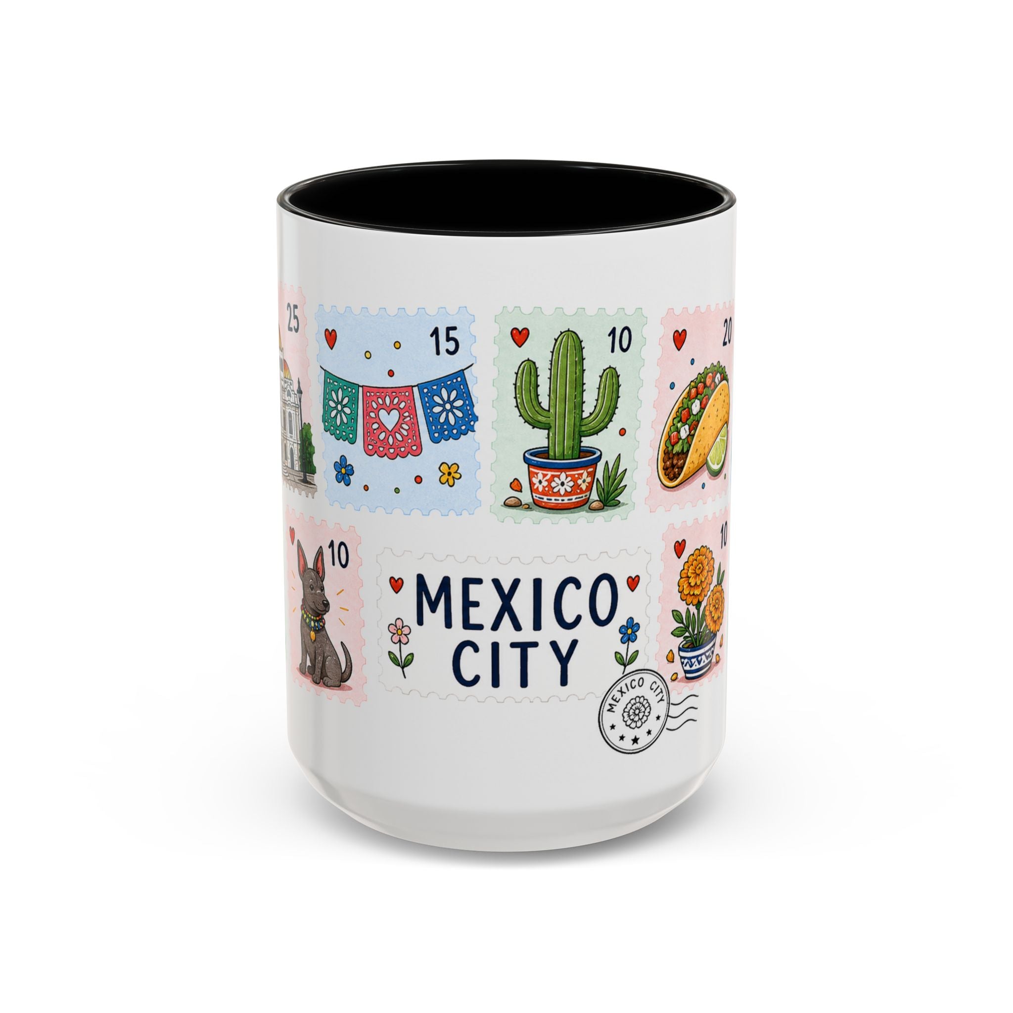 Mexico City Coffee Mug | Postage Stamp Collage Mug | Travel Souvenir Accent Cup 11oz 15oz