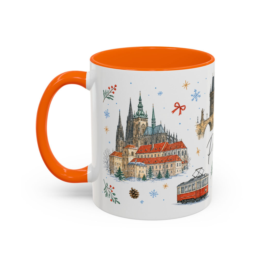 Prague Christmas Mug | Watercolor Travel Souvenir | Holiday Gift | Accent Ceramic Coffee Cup 11oz 15oz
