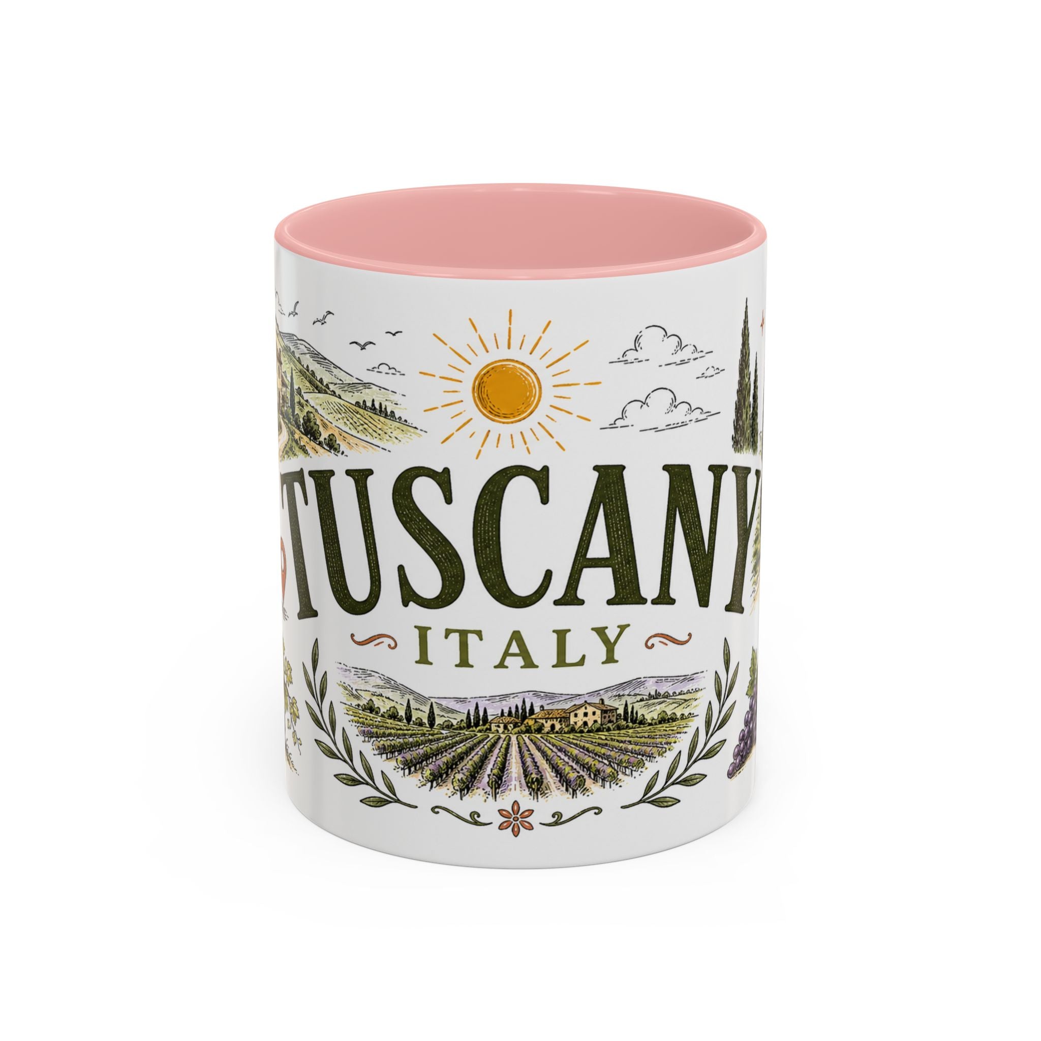 Tuscany Coffee Mug | Travel Destination Souvenir Gift | Accent Color Ceramic 11oz 15oz