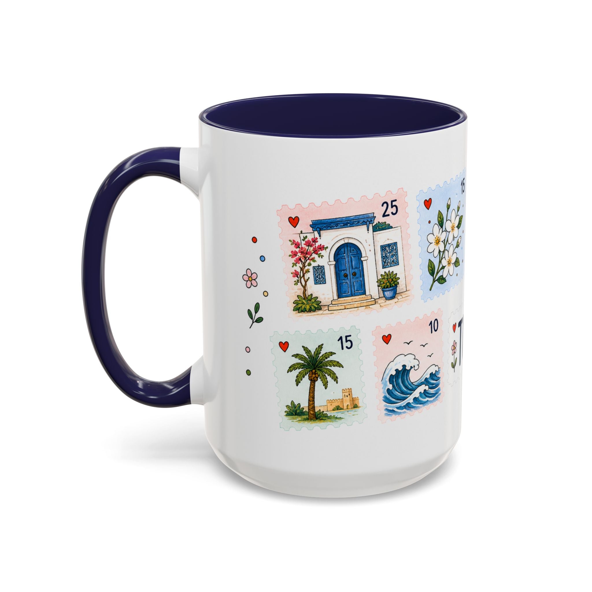Tunis Coffee Mug | Postage Stamp Collage Mug | Travel Souvenir Accent Cup 11oz 15oz