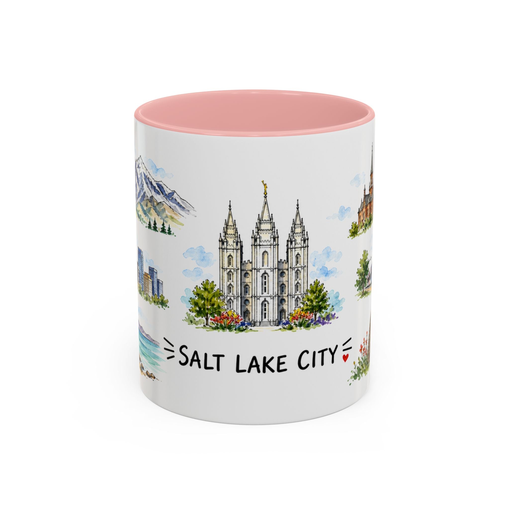 Salt Lake City Illustrated Travel Mug | City Souvenir Accent Coffee Mug | 11oz 15oz Ceramic Cup