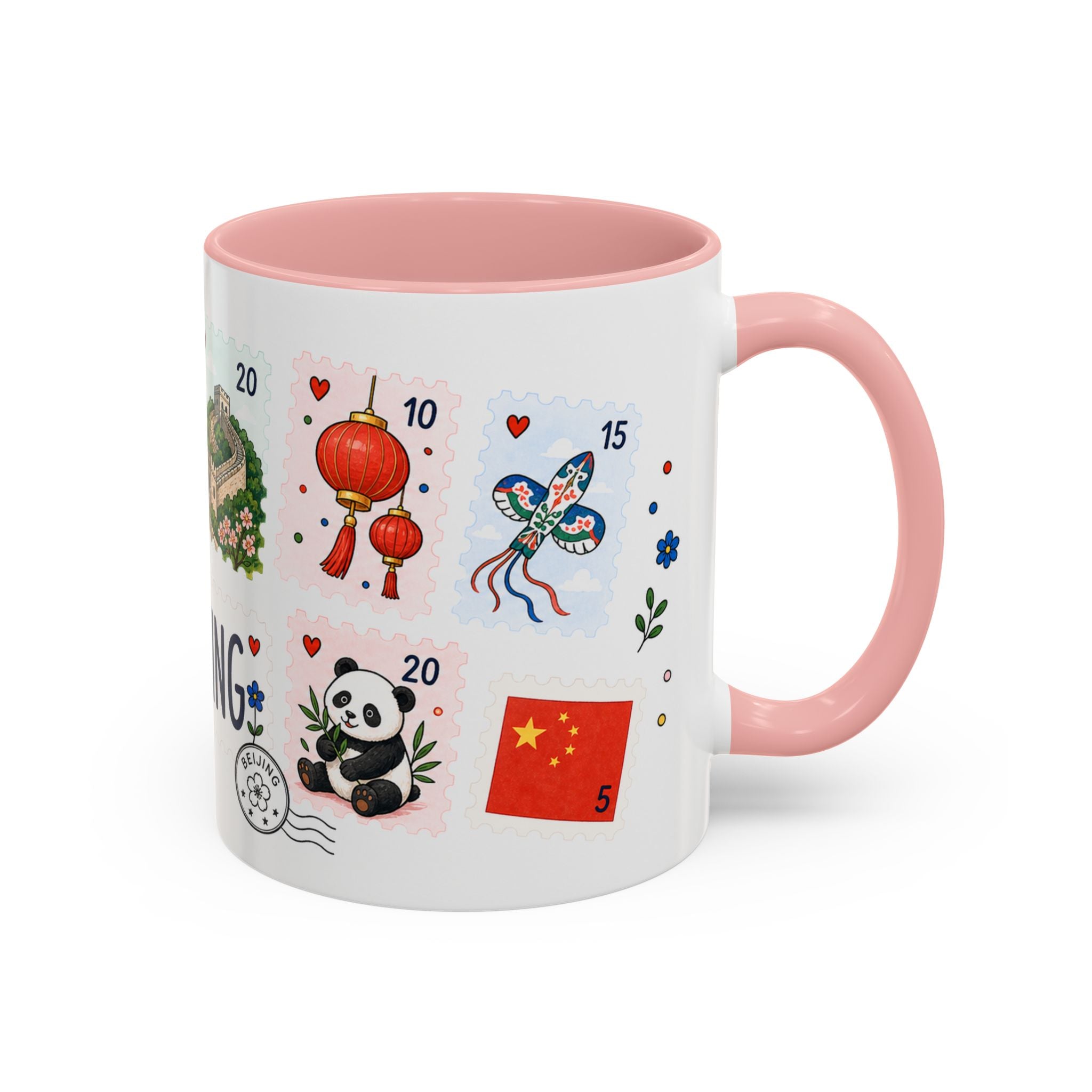 Beijing Coffee Mug | Postage Stamp Collage Mug | Travel Souvenir Accent Cup 11oz 15oz