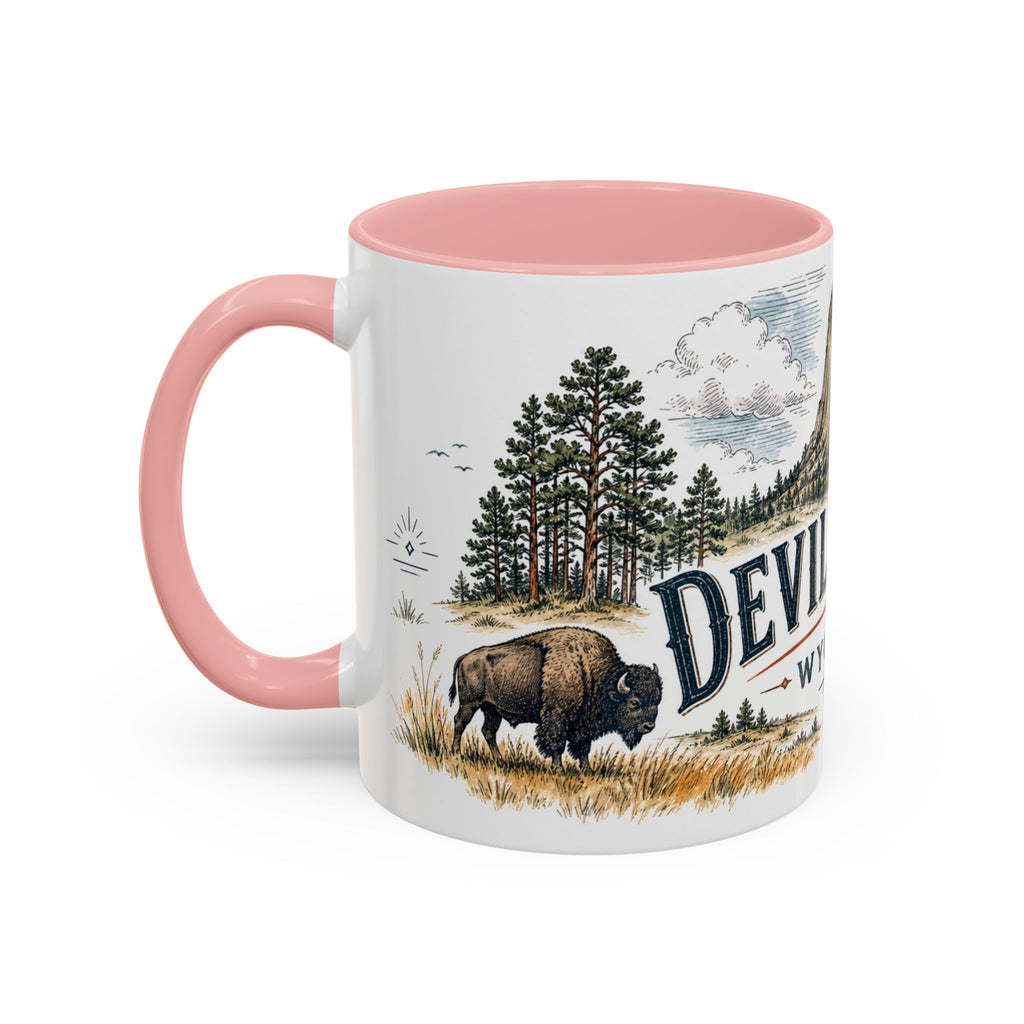 Devils Tower Mug, Wyoming Travel Souvenir, Bucket List Gift, Accent Ceramic Coffee Mug 11oz 15oz