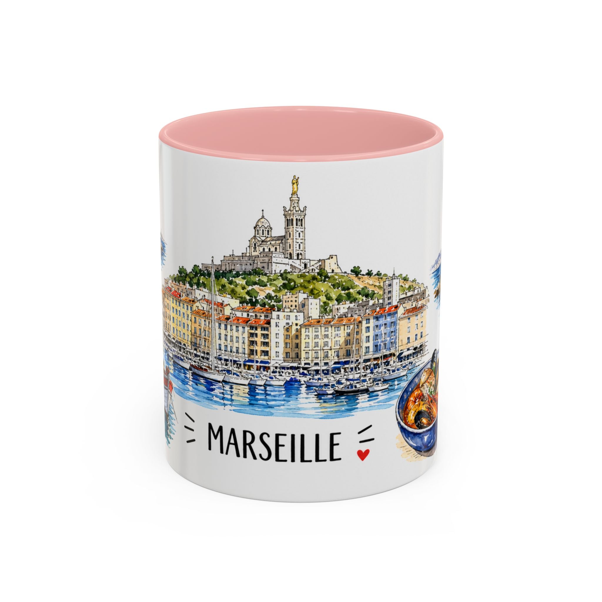 Marseille Illustrated Travel Mug | City Souvenir Accent Coffee Mug | 11oz 15oz Ceramic Cup