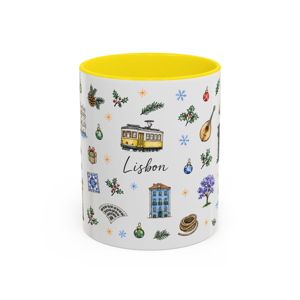 Lisbon Christmas Mug | Watercolor City Souvenir | Ceramic Coffee Cup 11oz 15oz