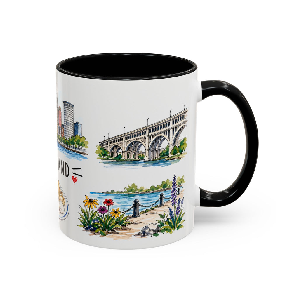 Cleveland Illustrated Travel Mug | City Souvenir Accent Coffee Mug | 11oz 15oz Ceramic Cup