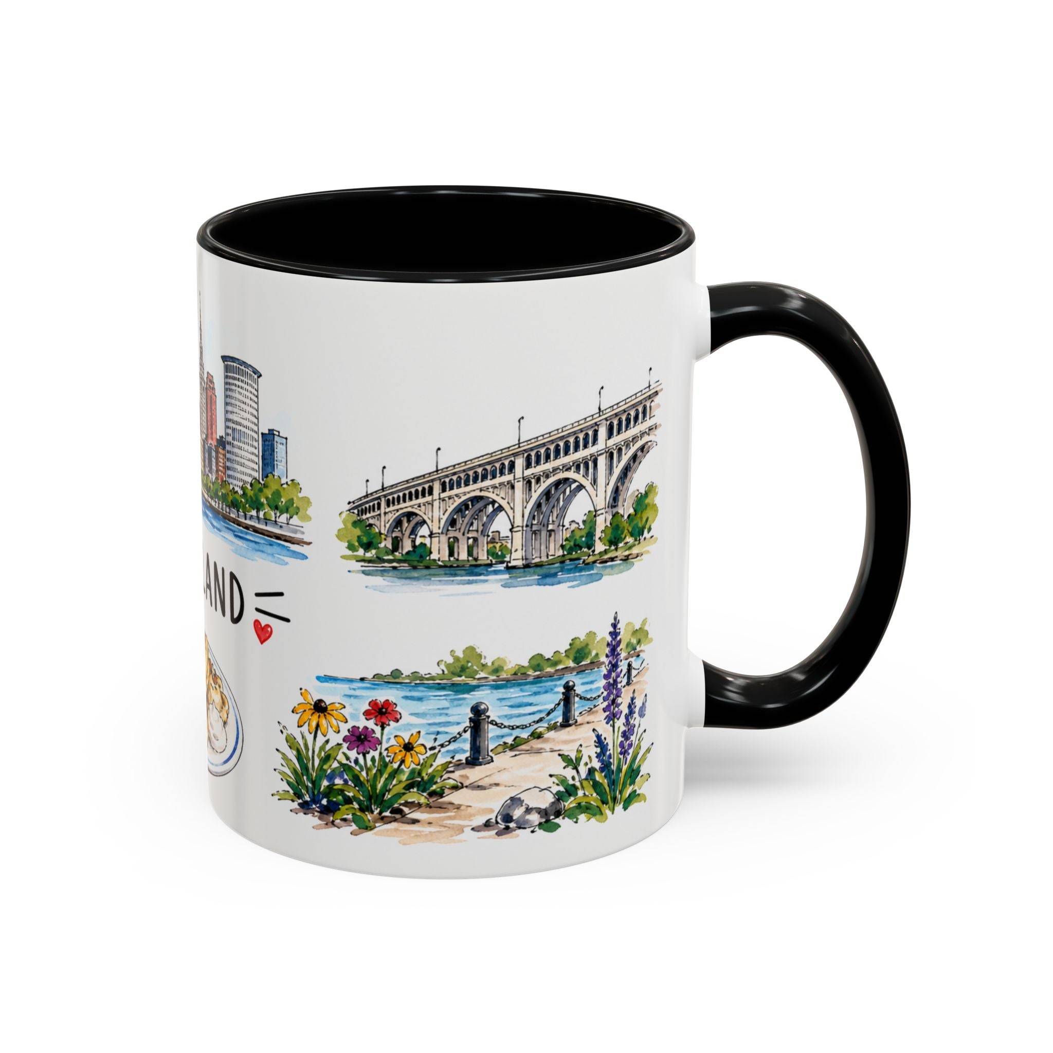 Cleveland Illustrated Travel Mug | City Souvenir Accent Coffee Mug | 11oz 15oz Ceramic Cup