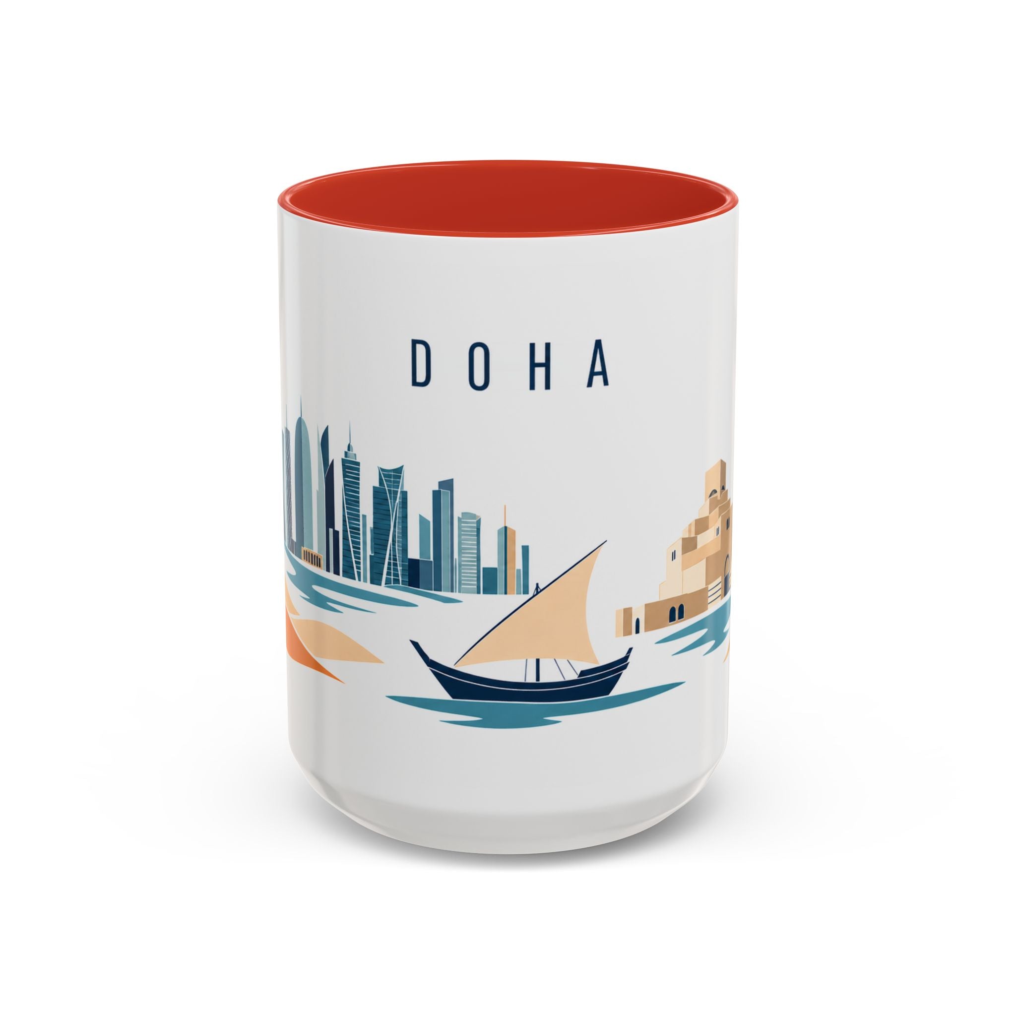 Doha Coffee Mug | Qatar Travel Souvenir | Porcelain Decal City Gift | 11oz 15oz Accent Mug