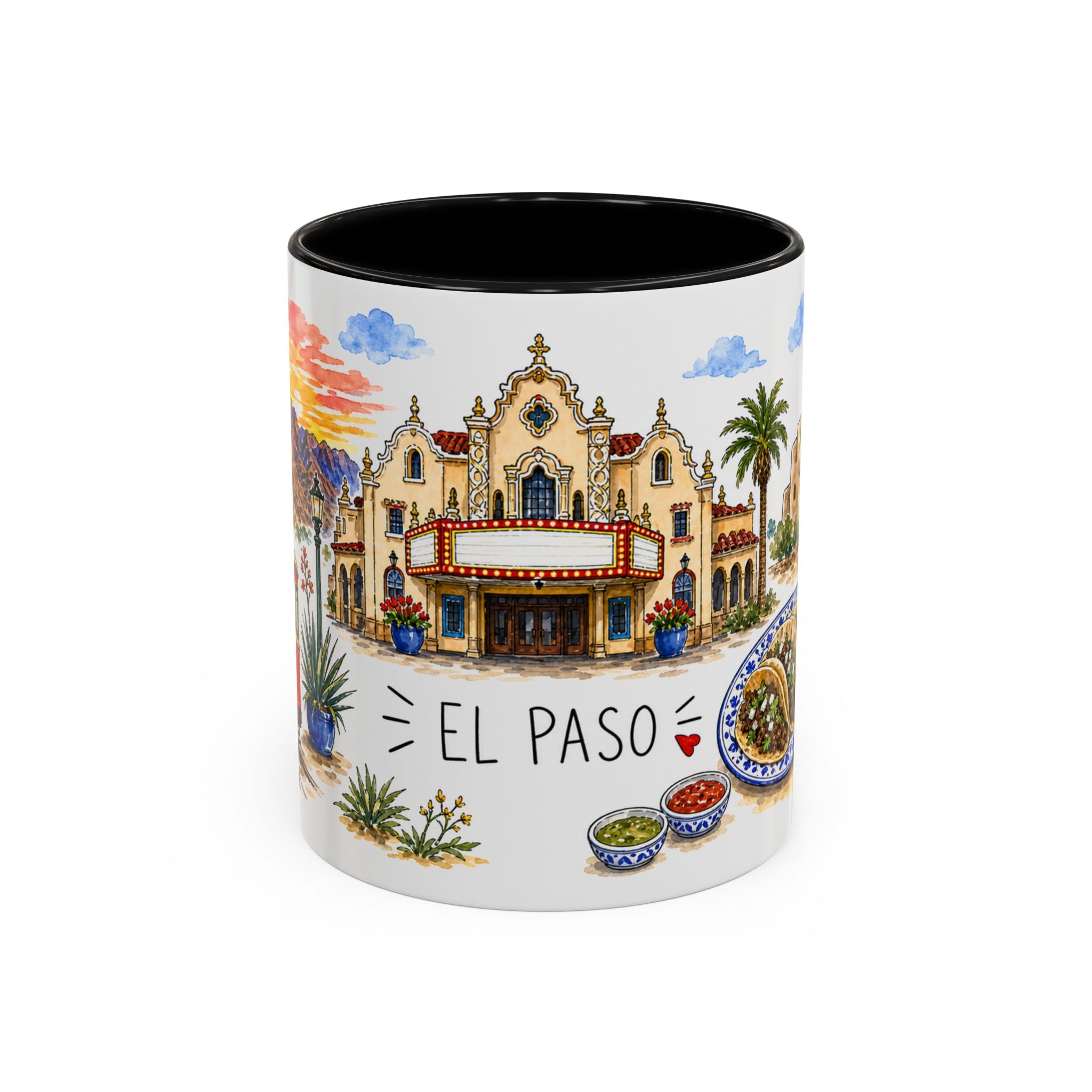 El Paso Illustrated Travel Mug | City Souvenir Accent Coffee Mug | 11oz 15oz Ceramic Cup