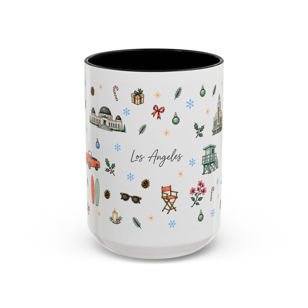 Los Angeles Christmas Mug | Watercolor City Souvenir | Ceramic Coffee Cup (11oz or 15oz)