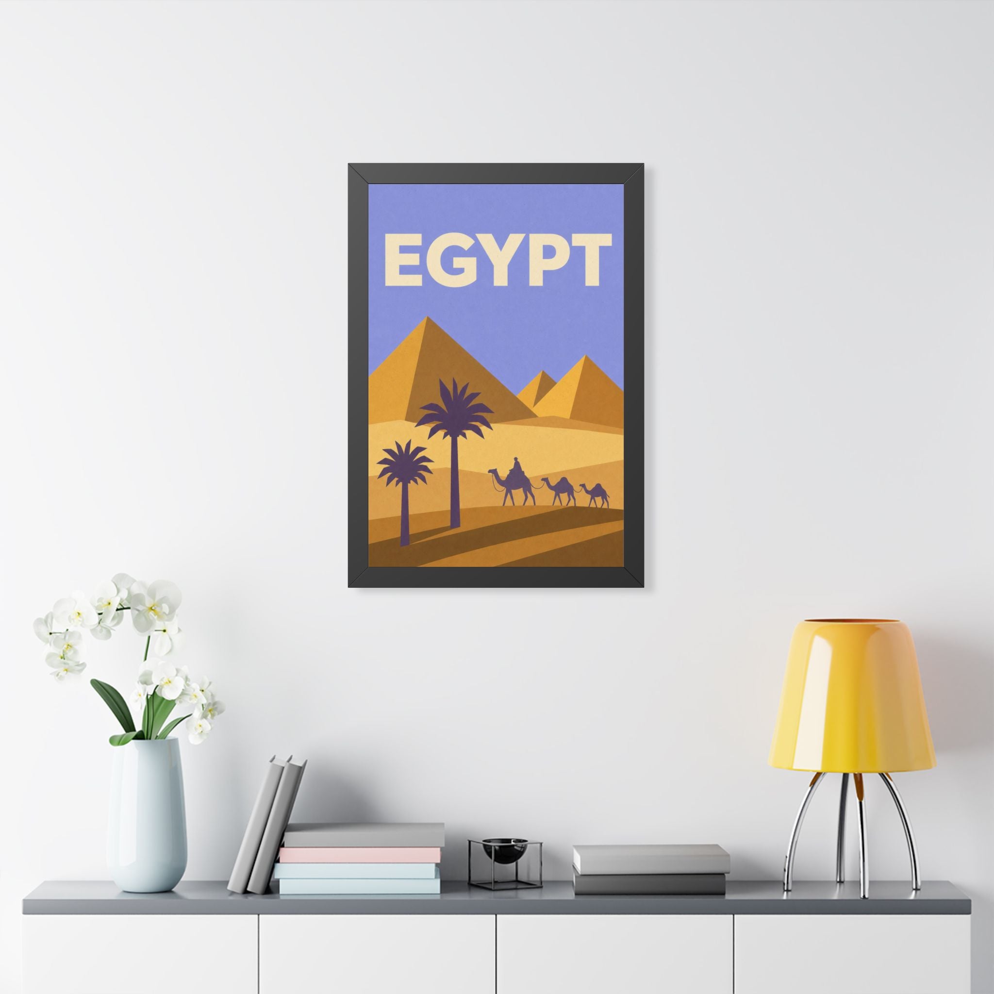 Egypt Pyramids Egypt Framed Poster | Vintage Travel Wall Art | Black Walnut White Frame | 16x24 20x30