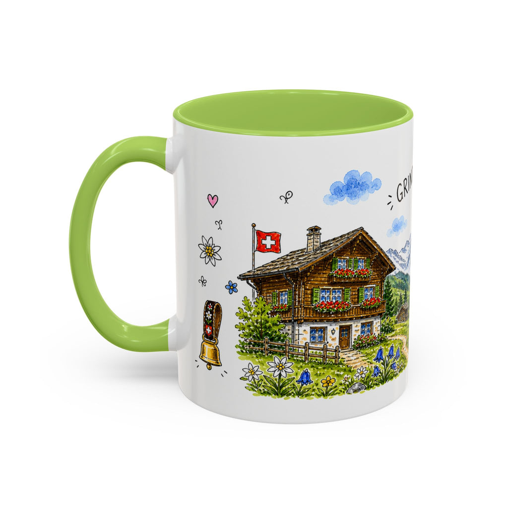 Grindelwald Illustrated Travel Mug | Switzerland Souvenir Accent Coffee Mug | 11oz 15oz Ceramic Cup
