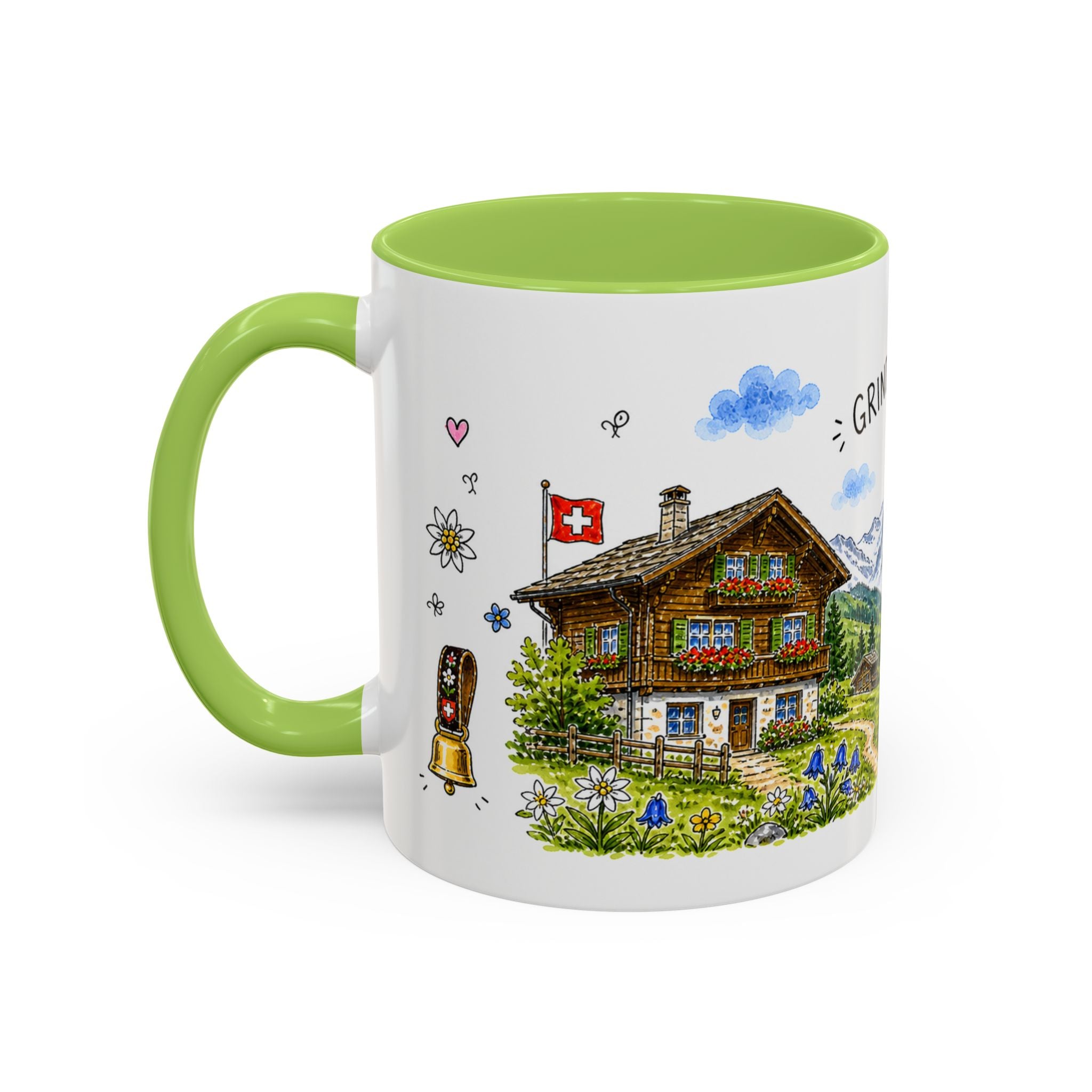 Grindelwald Illustrated Travel Mug | Switzerland Souvenir Accent Coffee Mug | 11oz 15oz Ceramic Cup