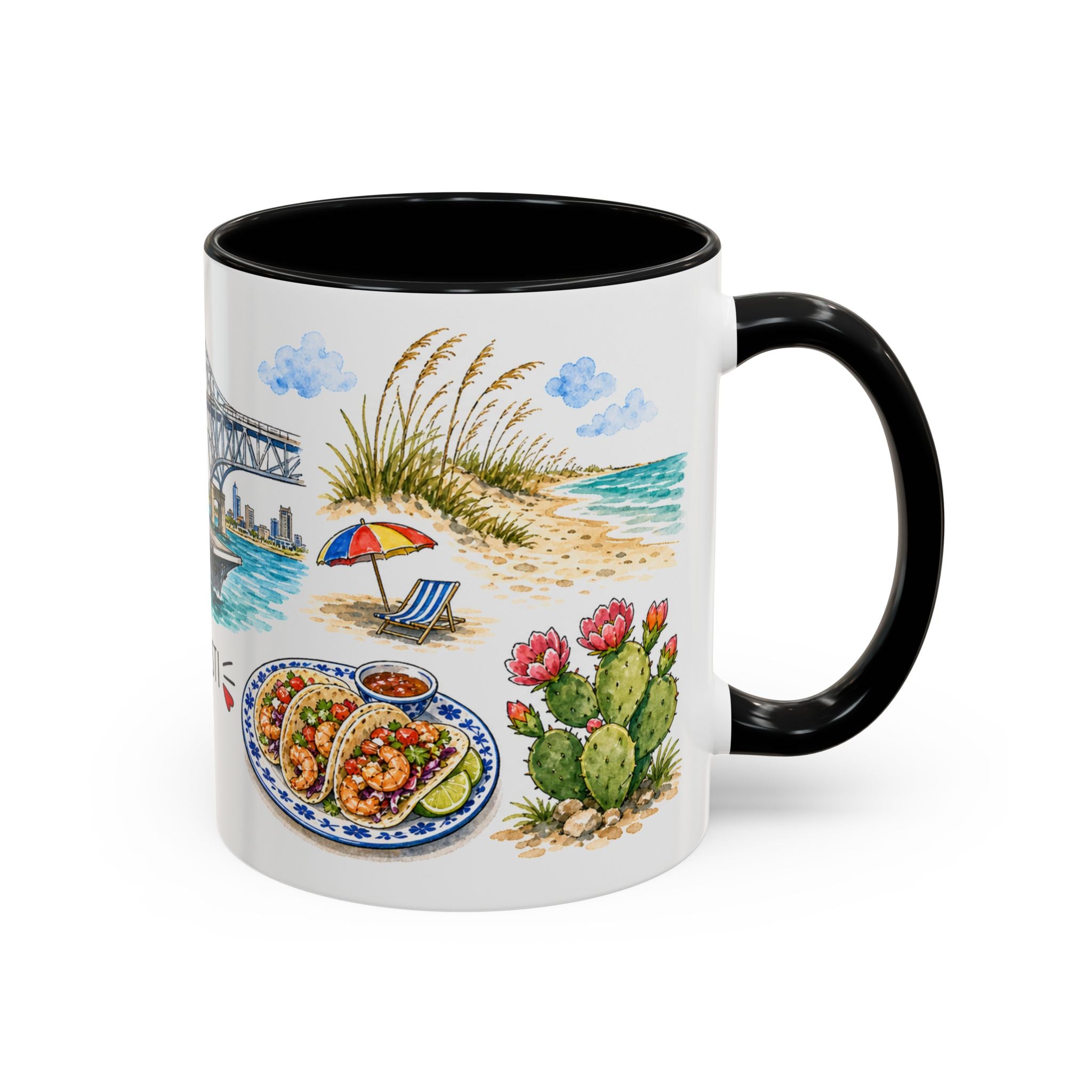 Corpus Christi Illustrated Travel Mug | City Souvenir Accent Coffee Mug | 11oz 15oz Ceramic Cup