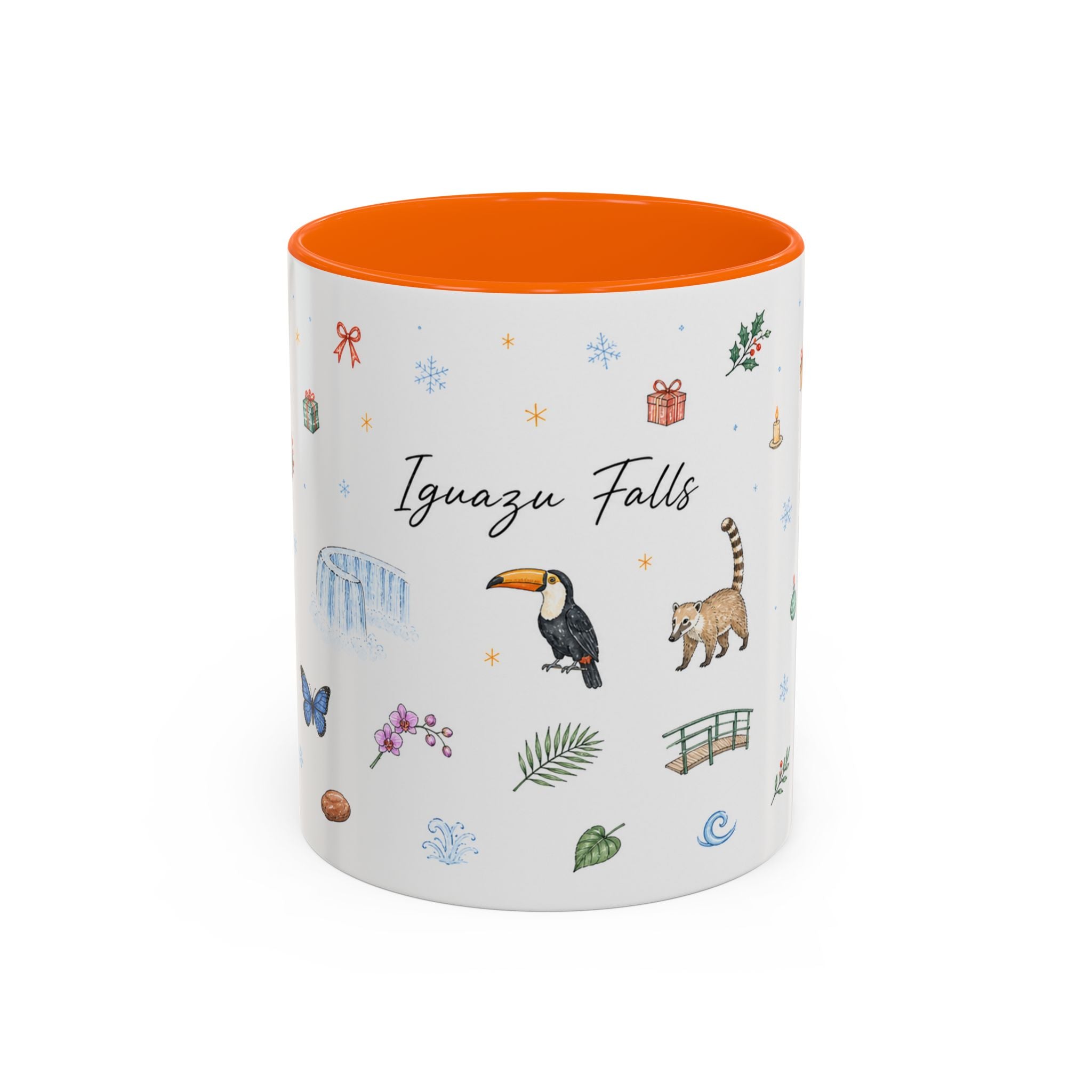 Iguazu Falls Christmas Mug | Watercolor Travel Souvenir | Holiday Gift | Accent Ceramic Coffee Cup 11oz 15oz