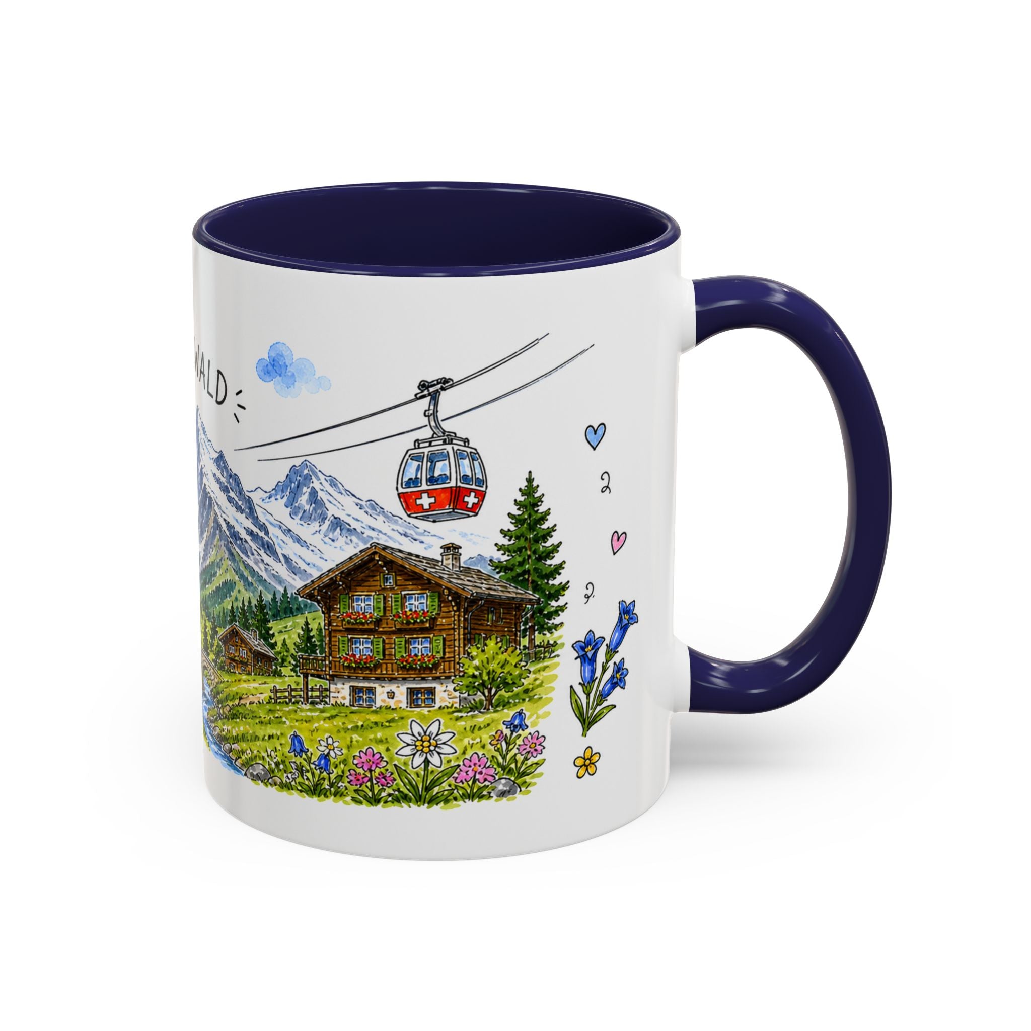 Grindelwald Illustrated Travel Mug | Switzerland Souvenir Accent Coffee Mug | 11oz 15oz Ceramic Cup