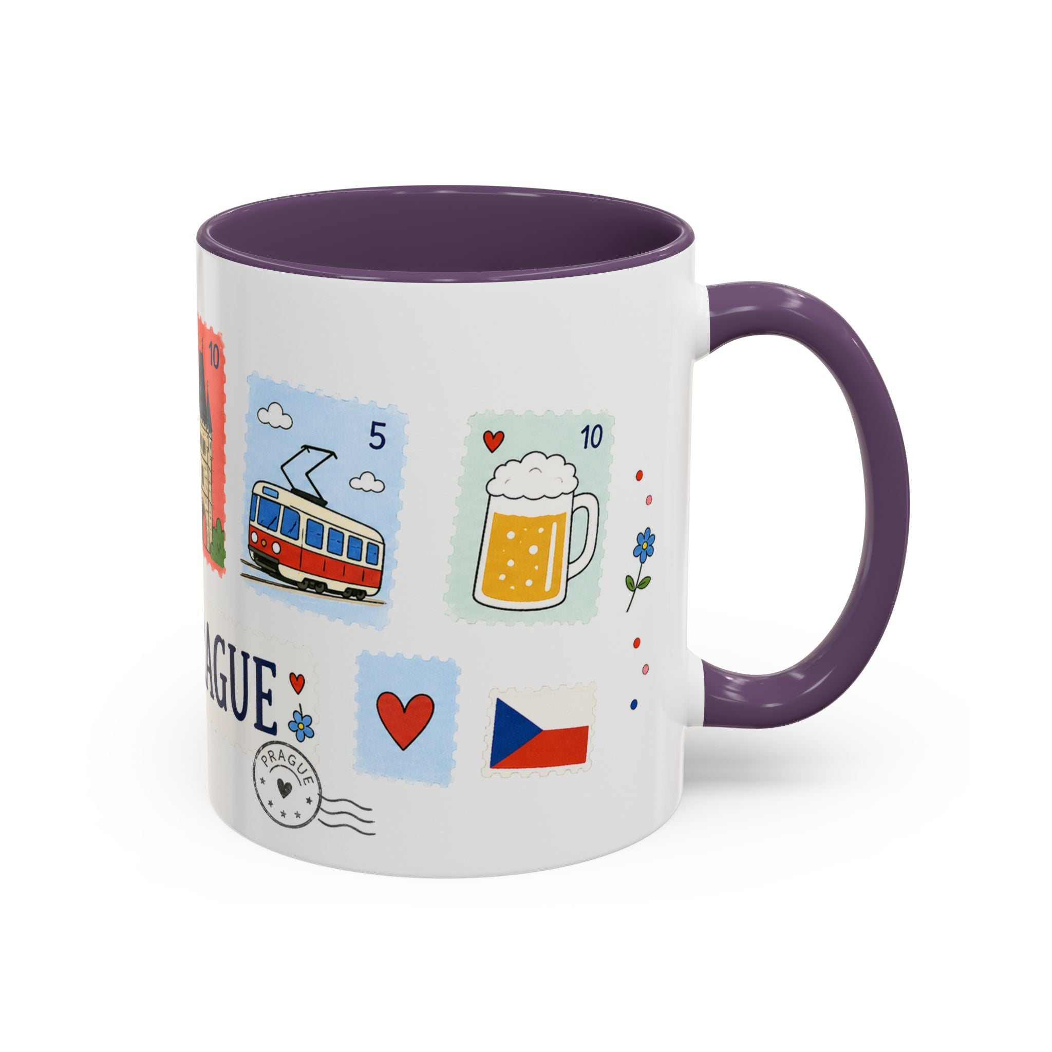 Prague Coffee Mug | Postage Stamp Collage Mug | Travel Souvenir Accent Cup 11oz 15oz