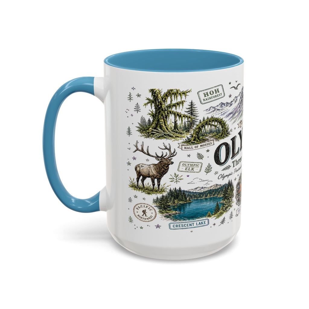 Olympic Coffee Mug | National Park Hiking Rainforest Gift | Accent Color Ceramic 11oz 15oz