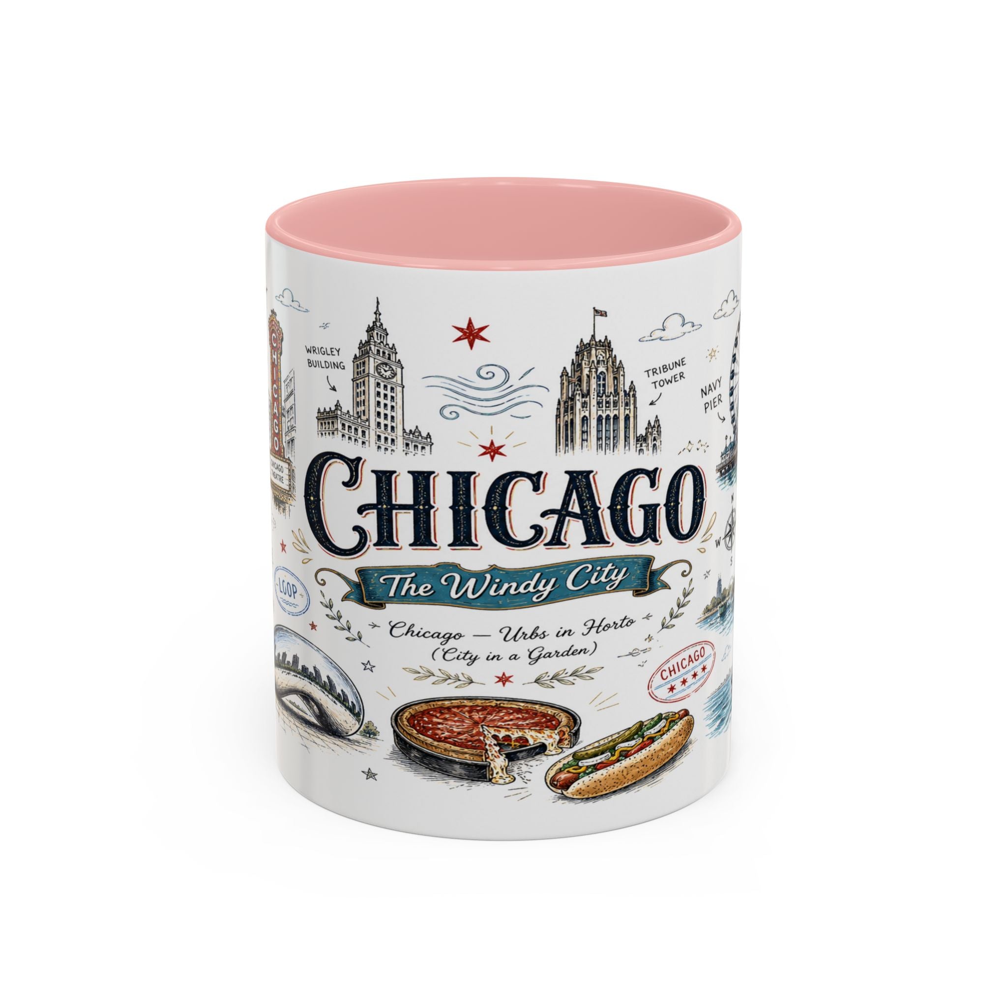 Chicago Coffee Mug | Illinois Souvenir City Gift | Accent Color Ceramic 11oz 15oz