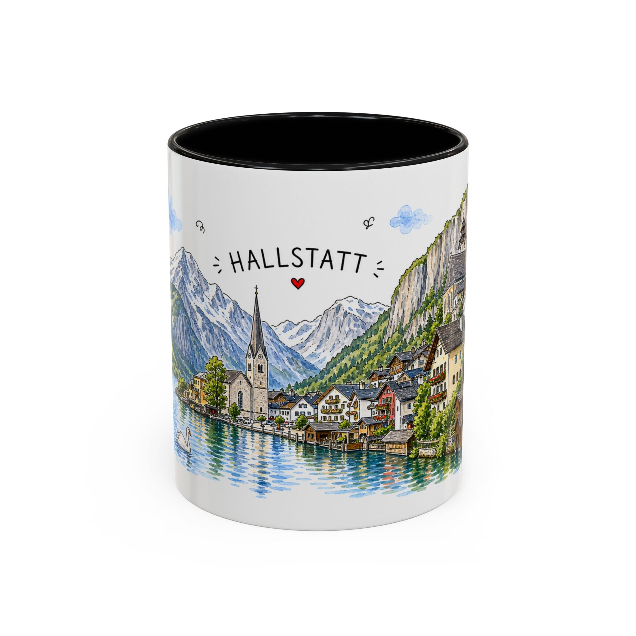 Hallstatt Illustrated Travel Mug | Austria Souvenir Accent Coffee Mug | 11oz 15oz Ceramic Cup