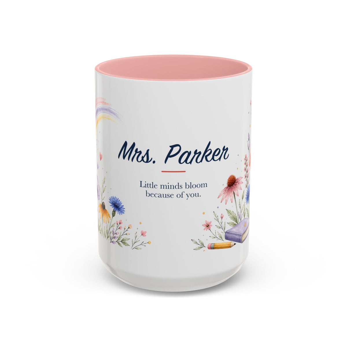 Personalized Kindergarten Teacher Mug | Custom Name Wildflower Rainbow Cup | Back to School Gift