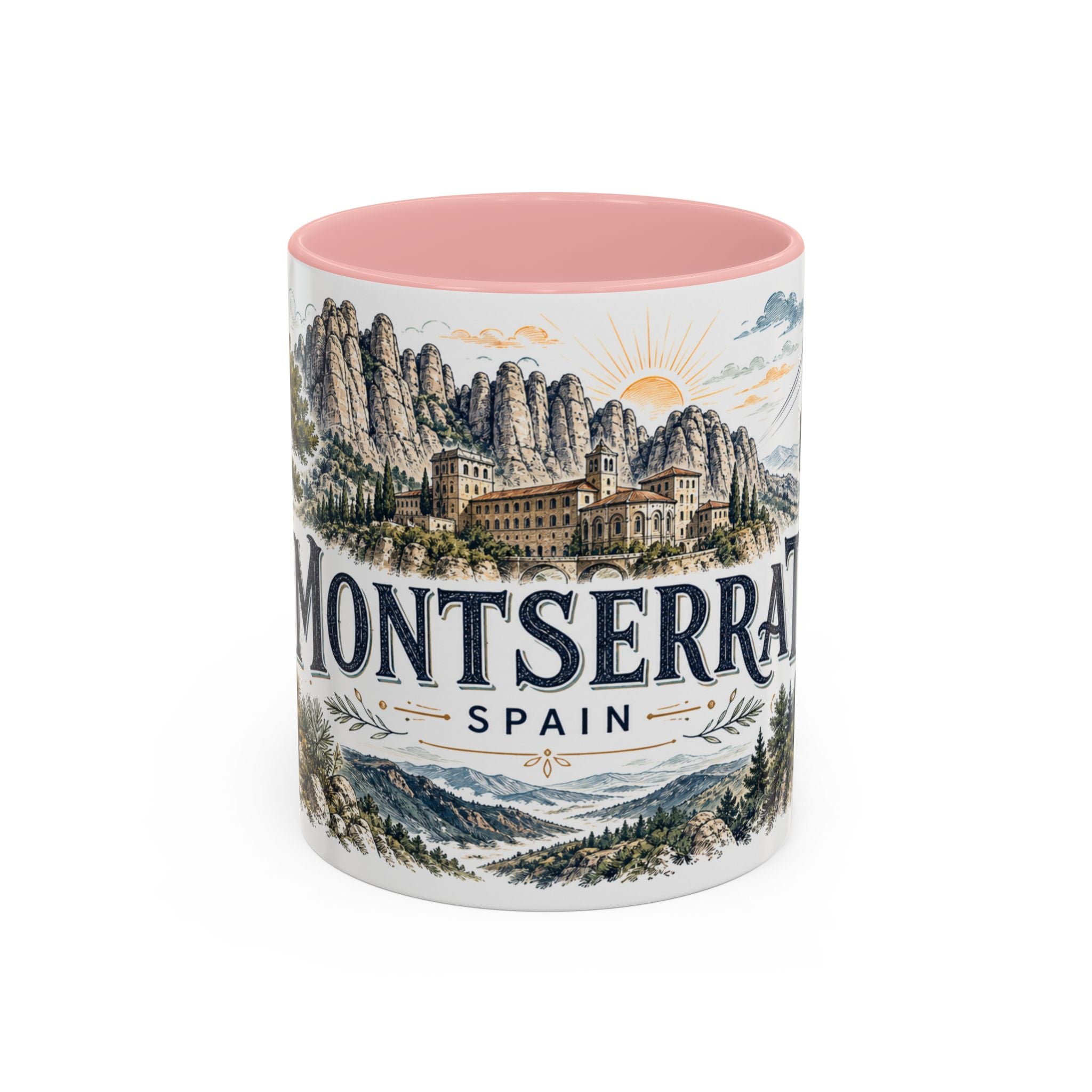 Montserrat Mug, Spain Travel Souvenir, Bucket List Gift, Accent Ceramic Coffee Mug 11oz 15oz