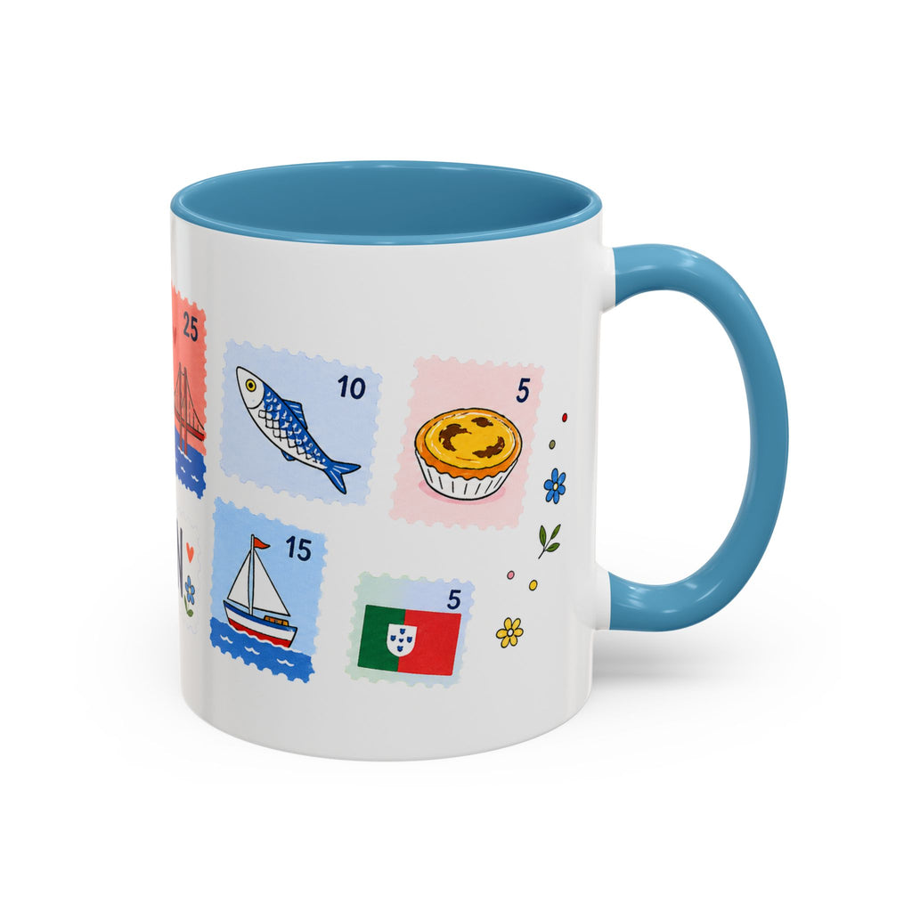 Lisbon Coffee Mug | Postage Stamp Collage Mug | Travel Souvenir Accent Cup 11oz 15oz