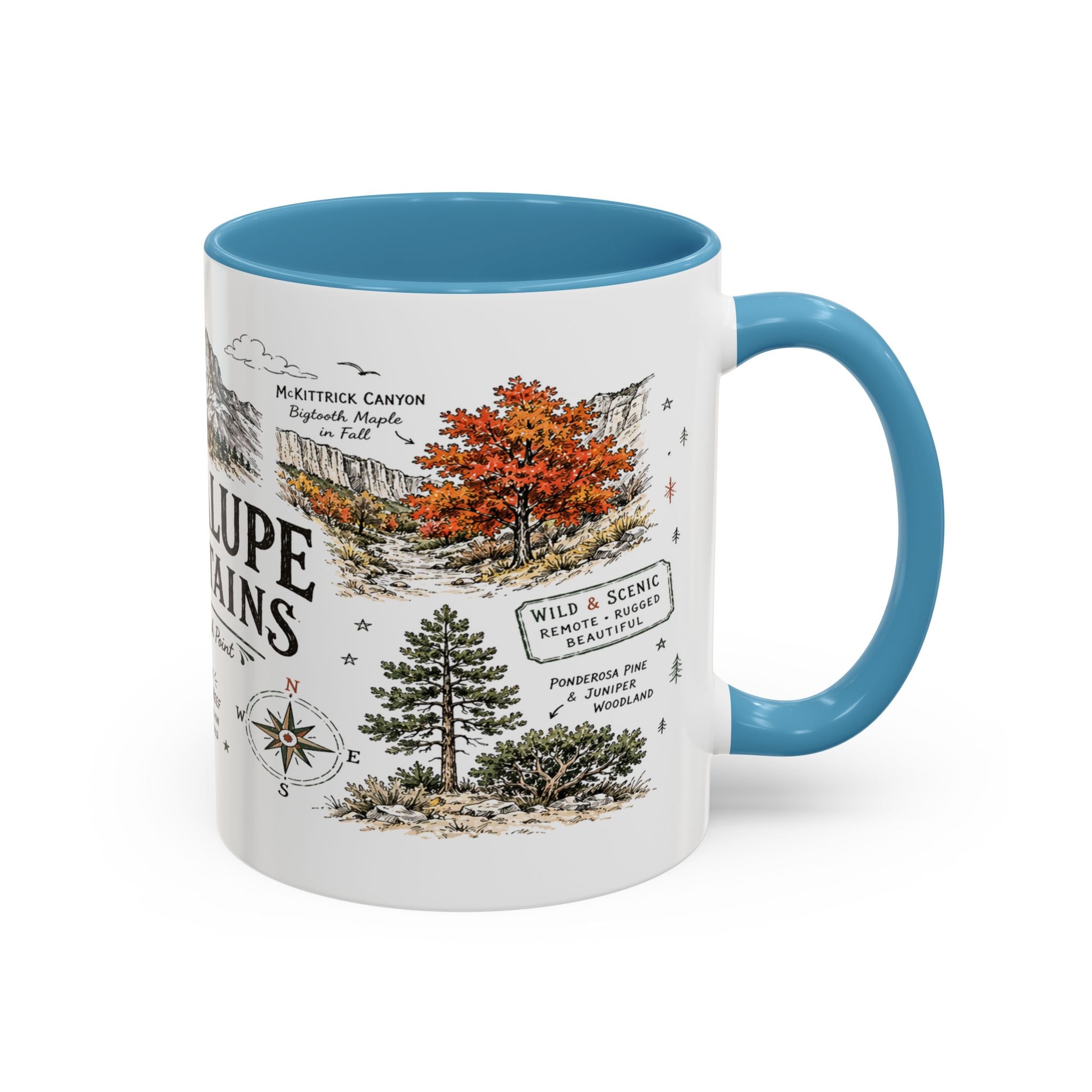 Guadalupe Mountains National Park Coffee Mug | Texas Desert Peaks Hiking Gift | Accent Color Ceramic 11oz 15oz