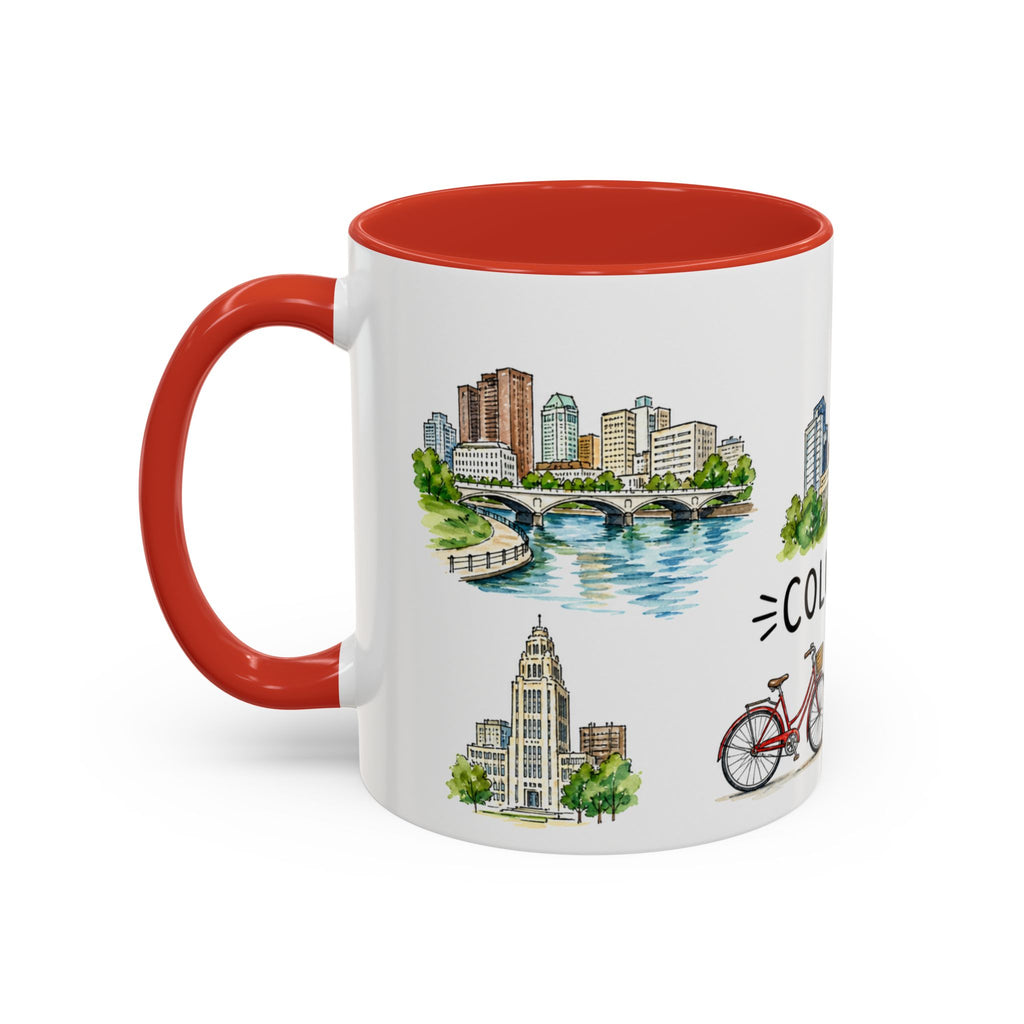 Columbus Illustrated Travel Mug | City Souvenir Accent Coffee Mug | 11oz 15oz Ceramic Cup