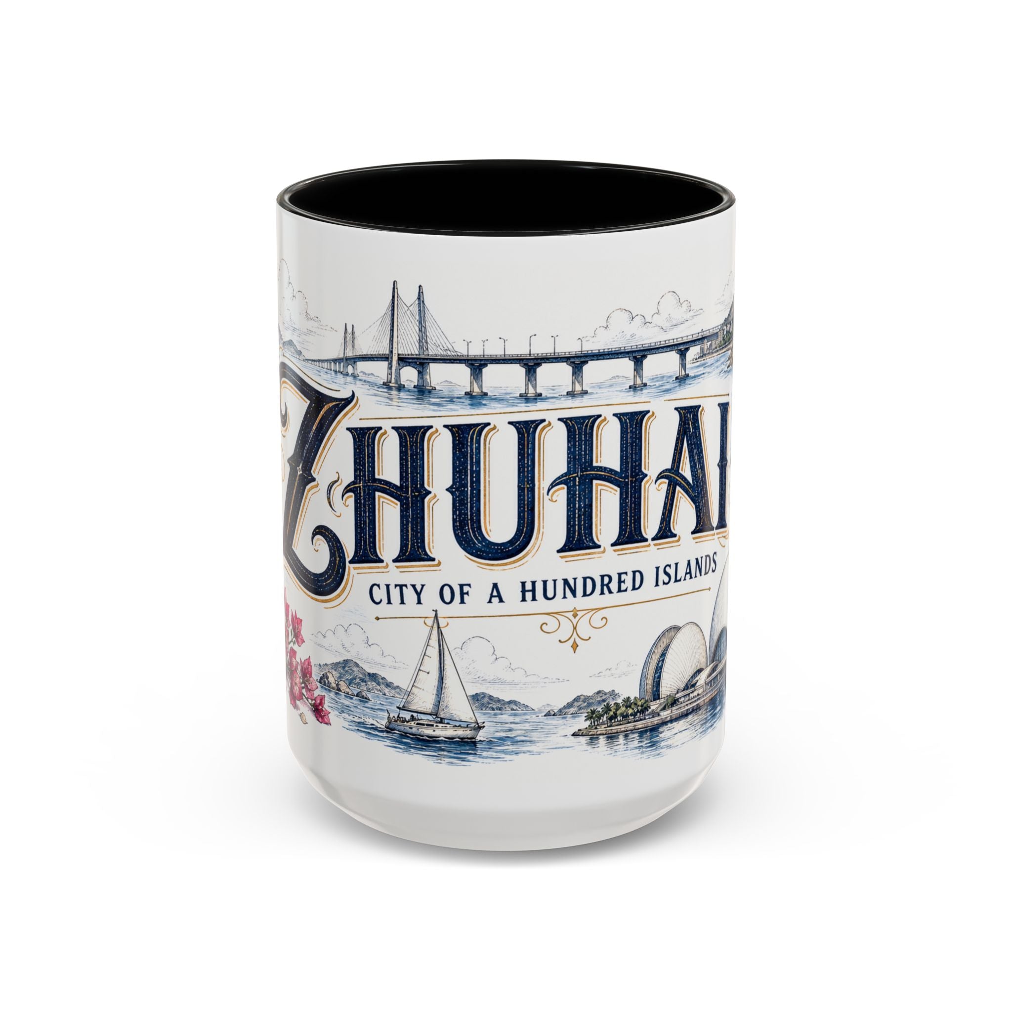 Zhuhai Coffee Mug | China Travel Souvenir | Vintage Illustrated City Gift | 11 oz 15 oz Accent Mug
