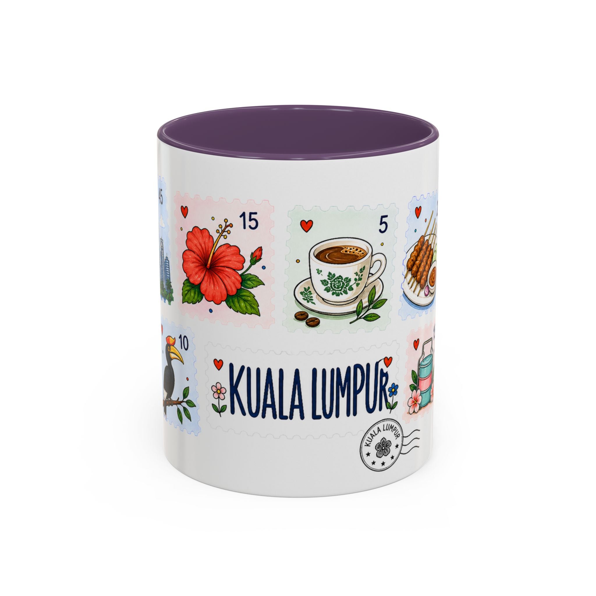 Kuala Lumpur Coffee Mug | Postage Stamp Collage Mug | Travel Souvenir Accent Cup 11oz 15oz