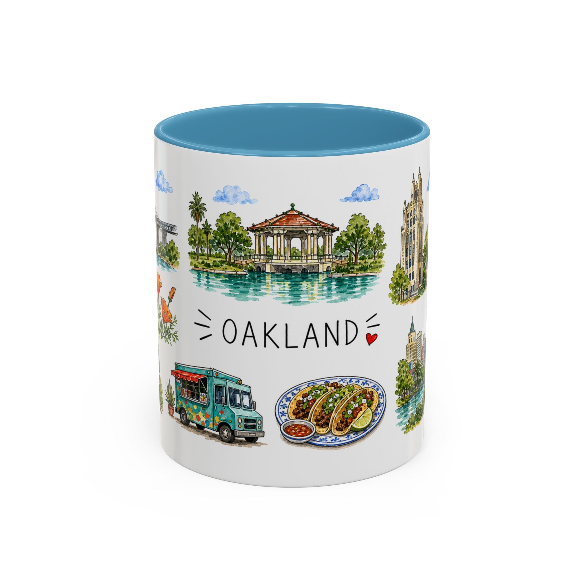 Oakland Illustrated Travel Mug | City Souvenir Accent Coffee Mug | 11oz 15oz Ceramic Cup