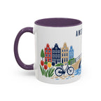 Amsterdam Coffee Mug | Netherlands Travel Souvenir | Porcelain Decal City Gift | 11oz 15oz Accent Mug