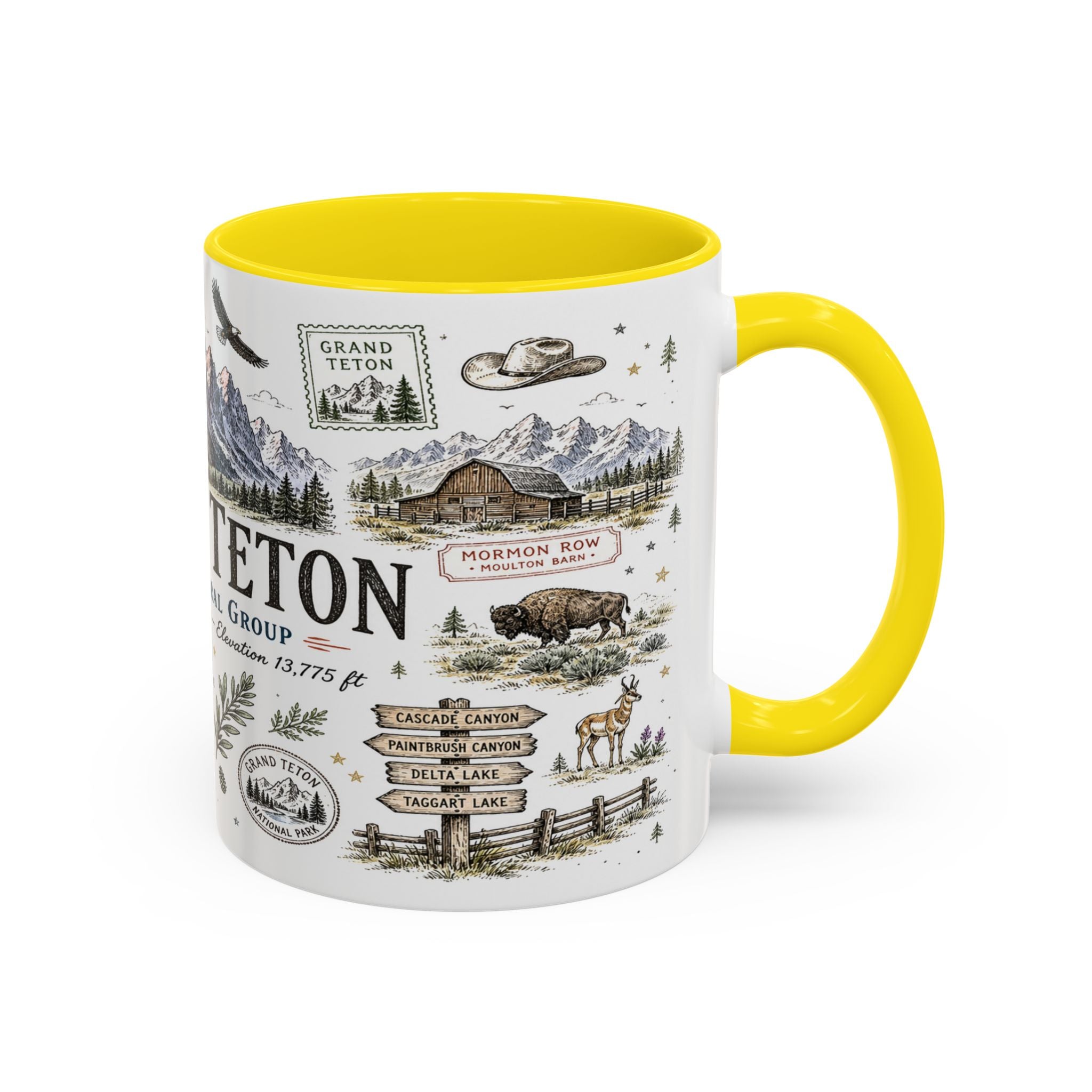 Grand Teton Coffee Mug | National Park Hiking Wyoming Gift | Accent Color Ceramic 11oz 15oz