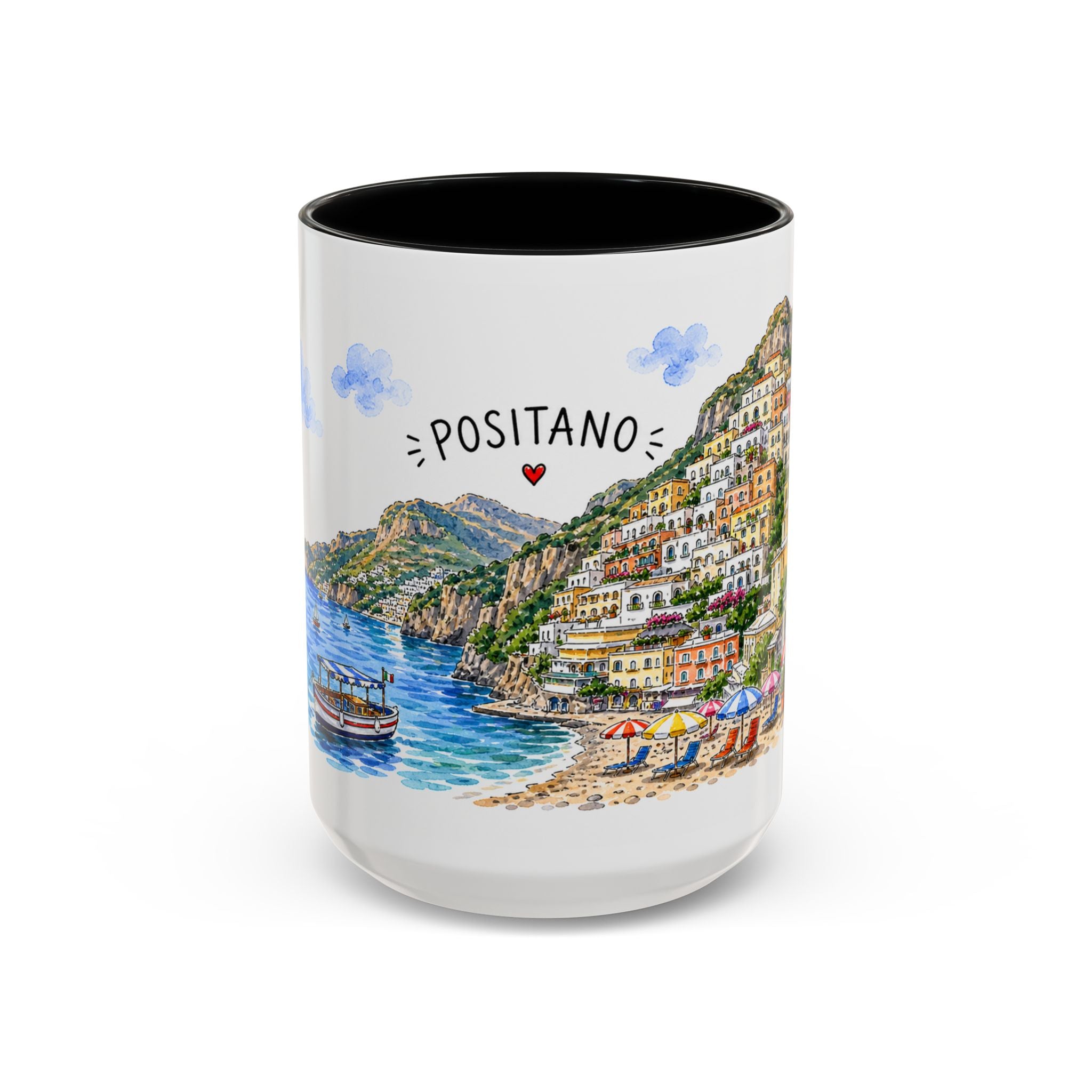 Positano Illustrated Travel Mug | Italy Souvenir Accent Coffee Mug | 11oz 15oz Ceramic Cup