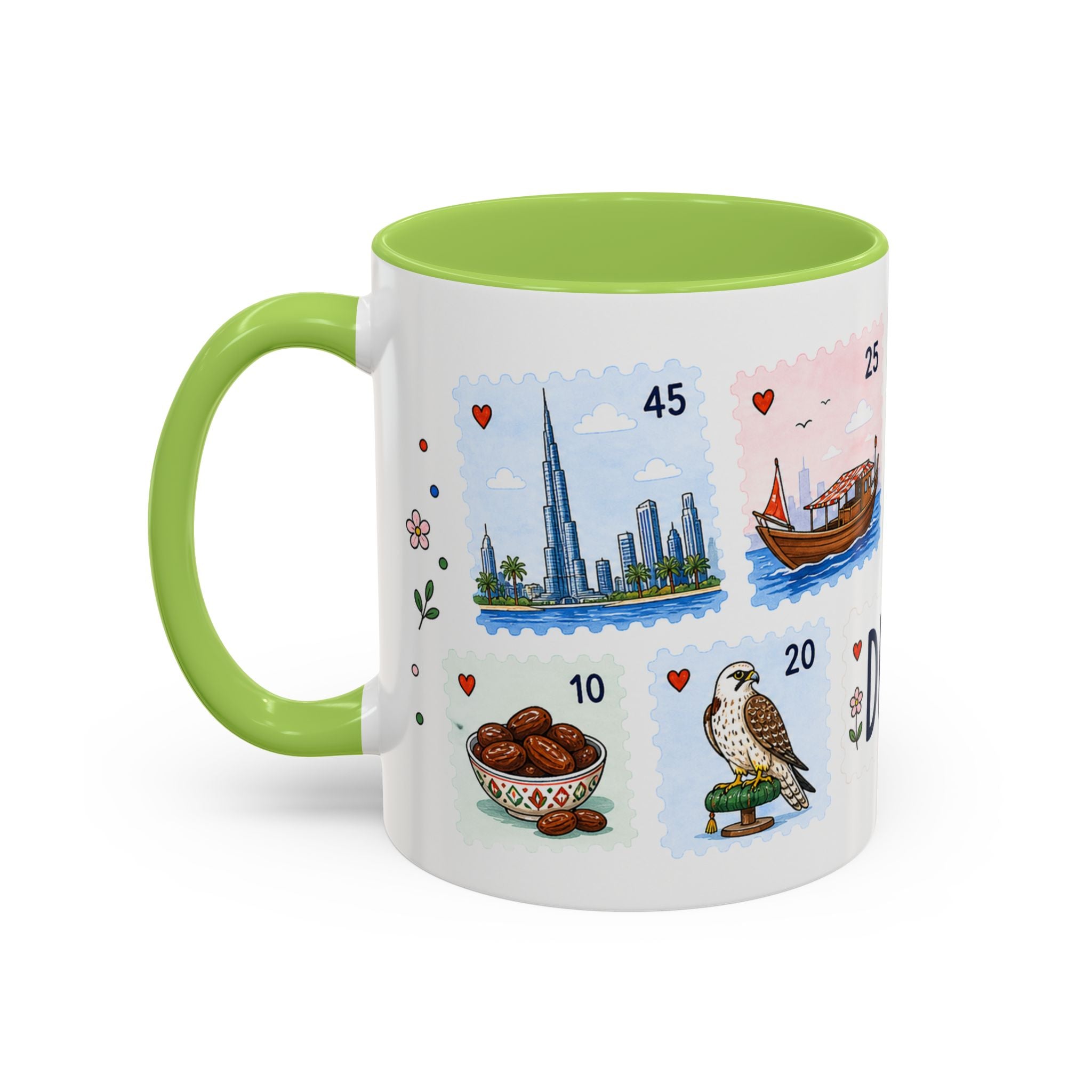 Dubai Coffee Mug | Postage Stamp Collage Mug | Travel Souvenir Accent Cup 11oz 15oz