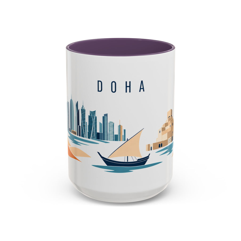 Doha Coffee Mug | Qatar Travel Souvenir | Porcelain Decal City Gift | 11oz 15oz Accent Mug