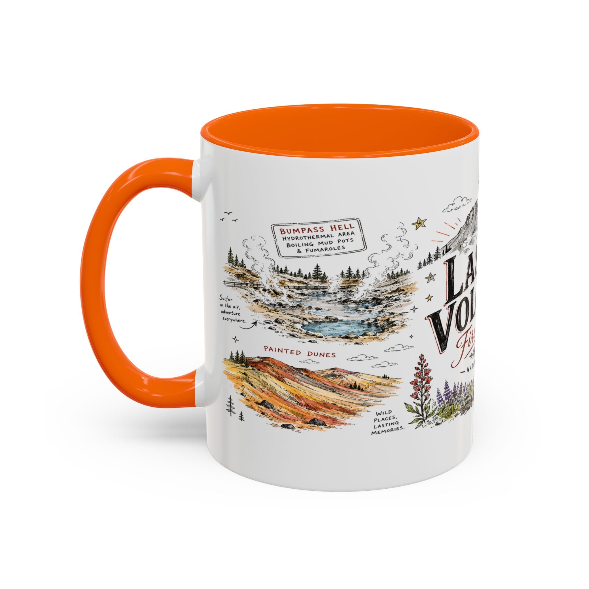 Lassen Volcanic National Park Coffee Mug | California Volcano Geothermal Hiking Gift | Accent Color Ceramic 11oz 15oz