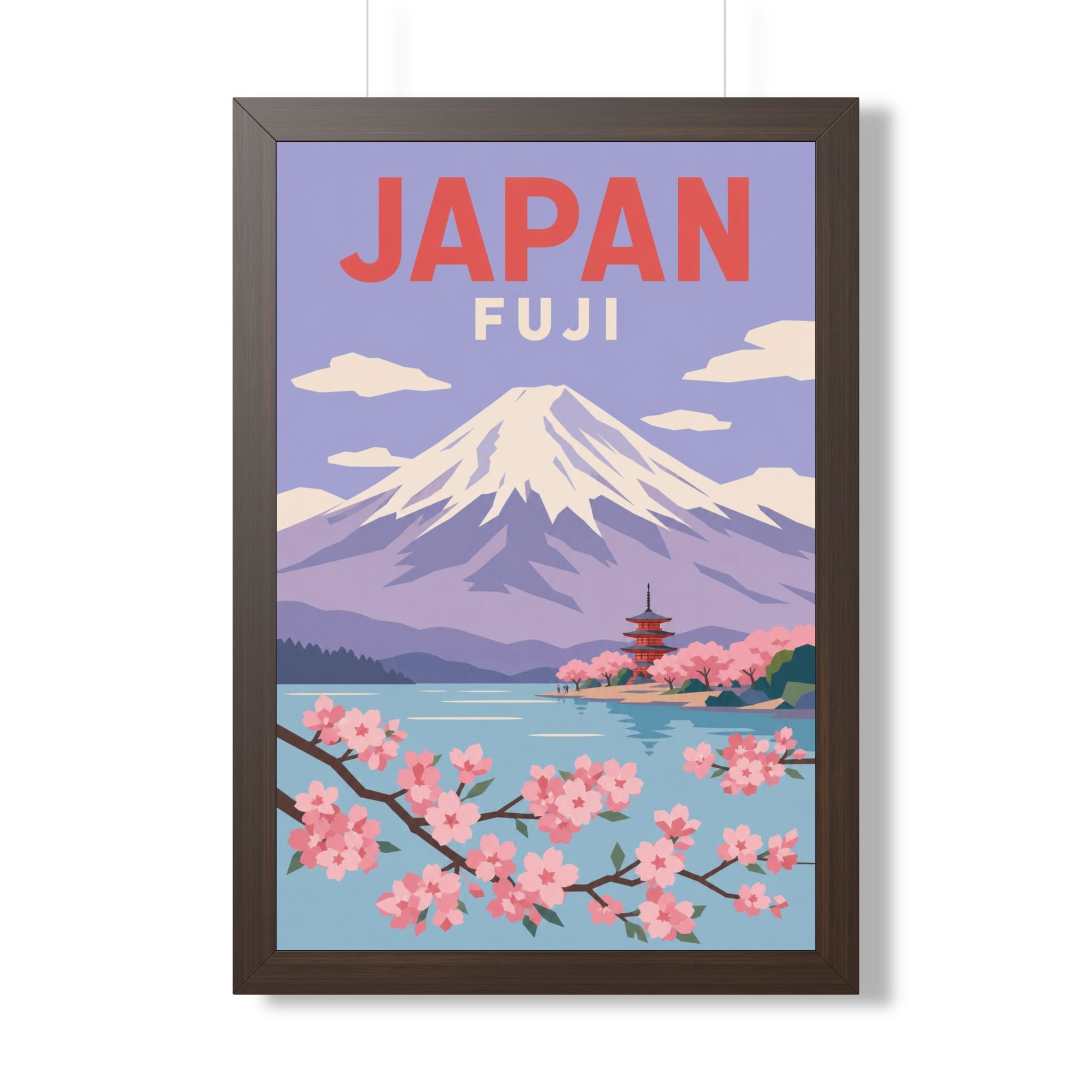 Mount Fuji Japan Framed Poster | Vintage Travel Wall Art | Black Walnut White Frame | 16x24 20x30