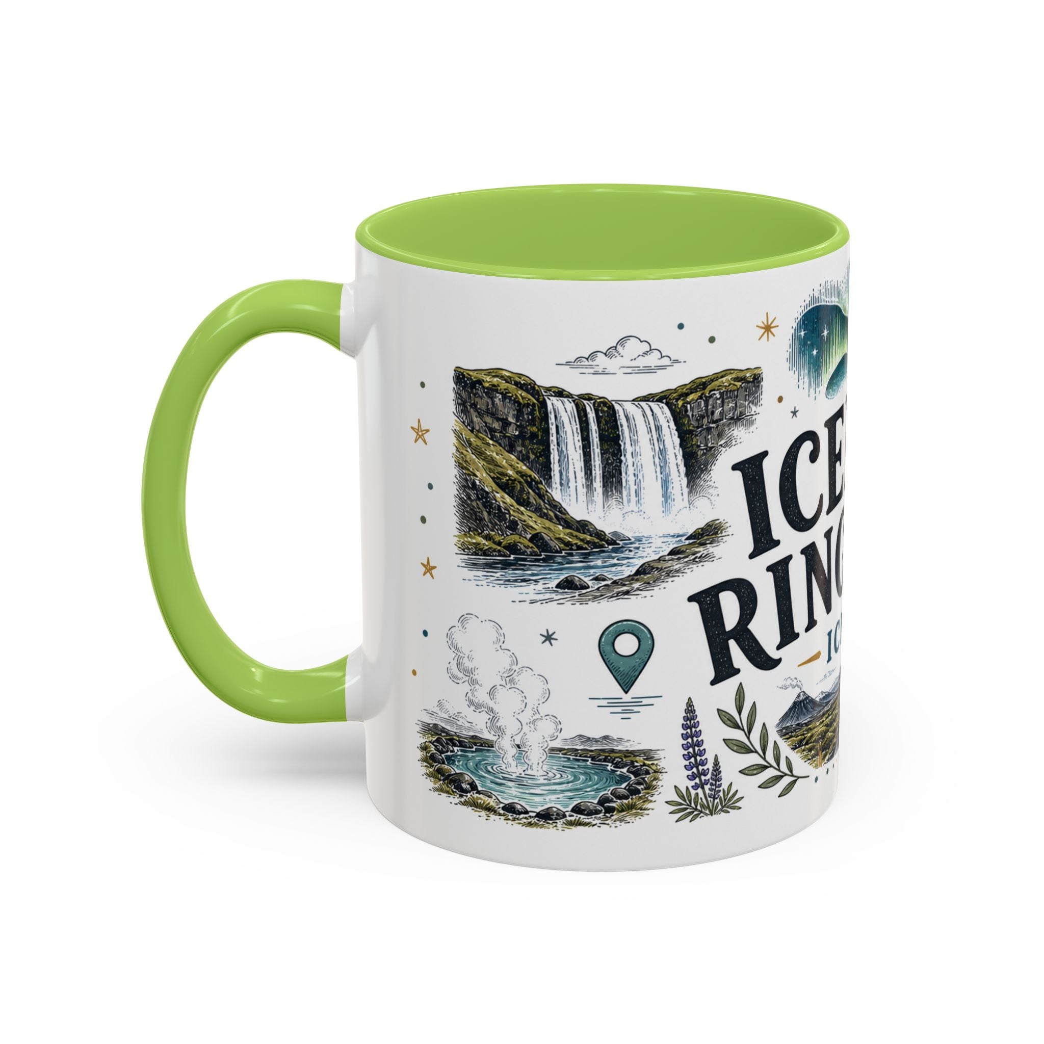 Iceland Ring Road Coffee Mug | Travel Destination Souvenir Gift | Accent Color Ceramic 11oz 15oz